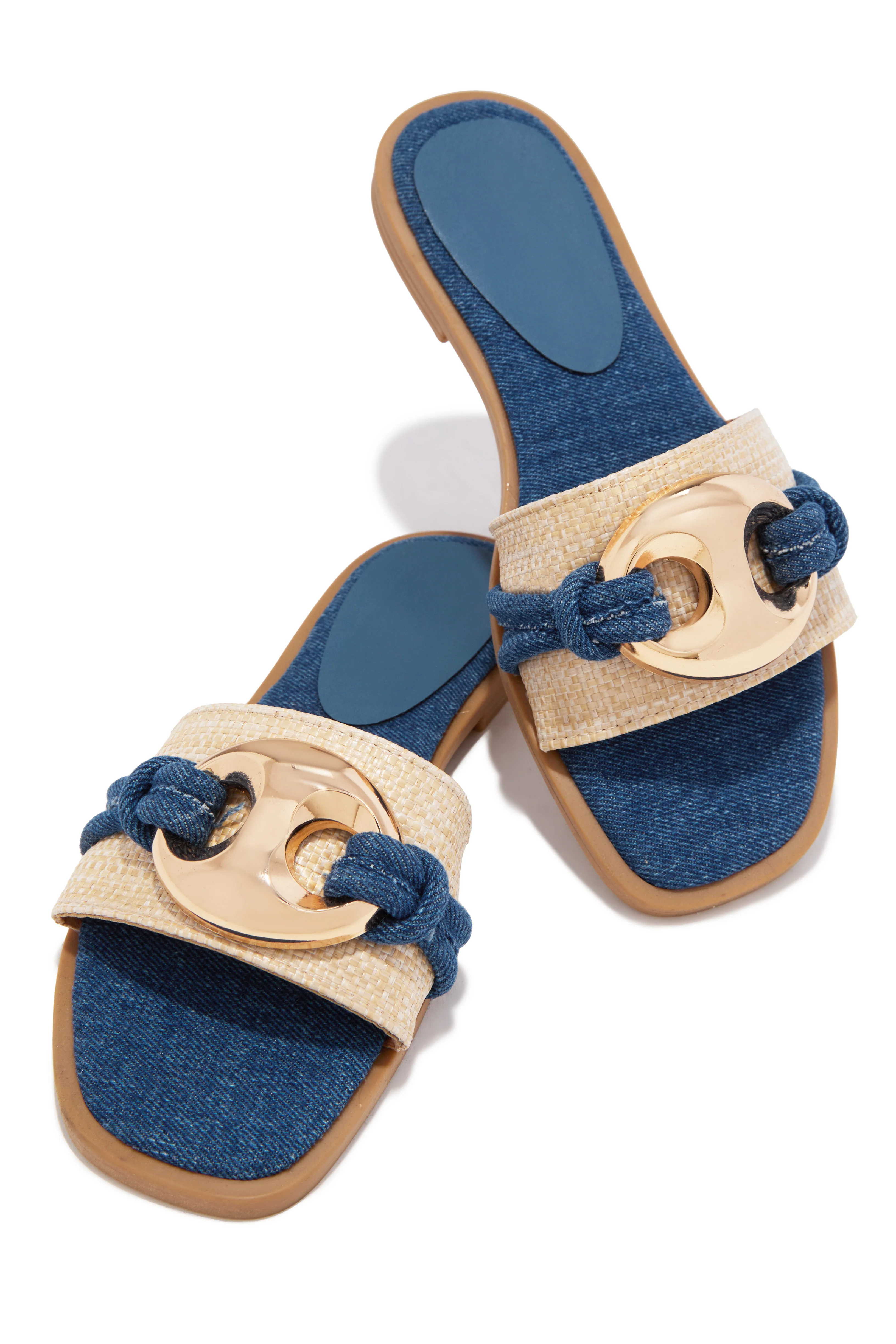 Ocean Kiss Flat Slip On Sandals - Denim - Image 2