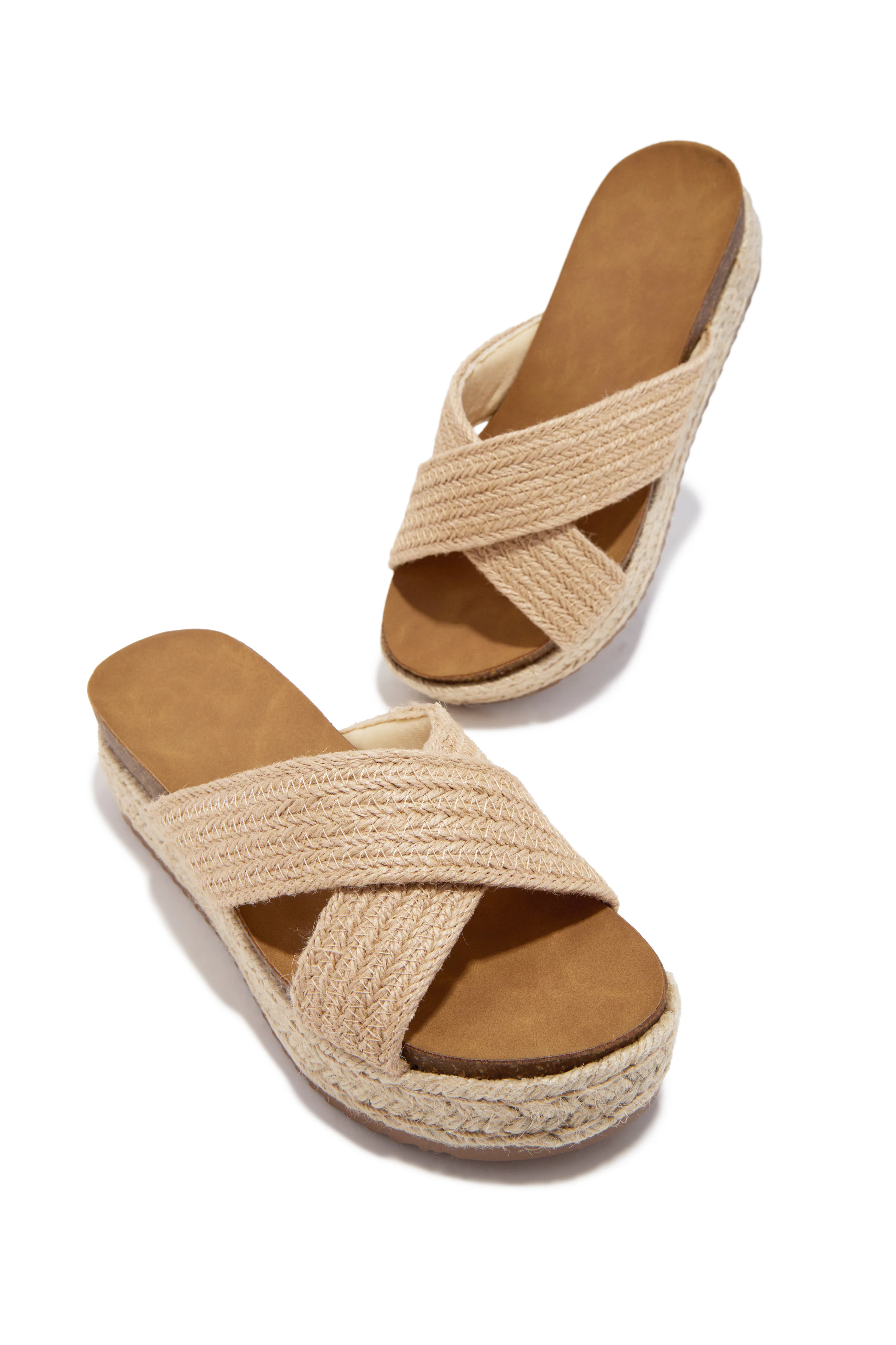 Palm Beach Raffia Platform Slip On Sandals - Natural - Image 5