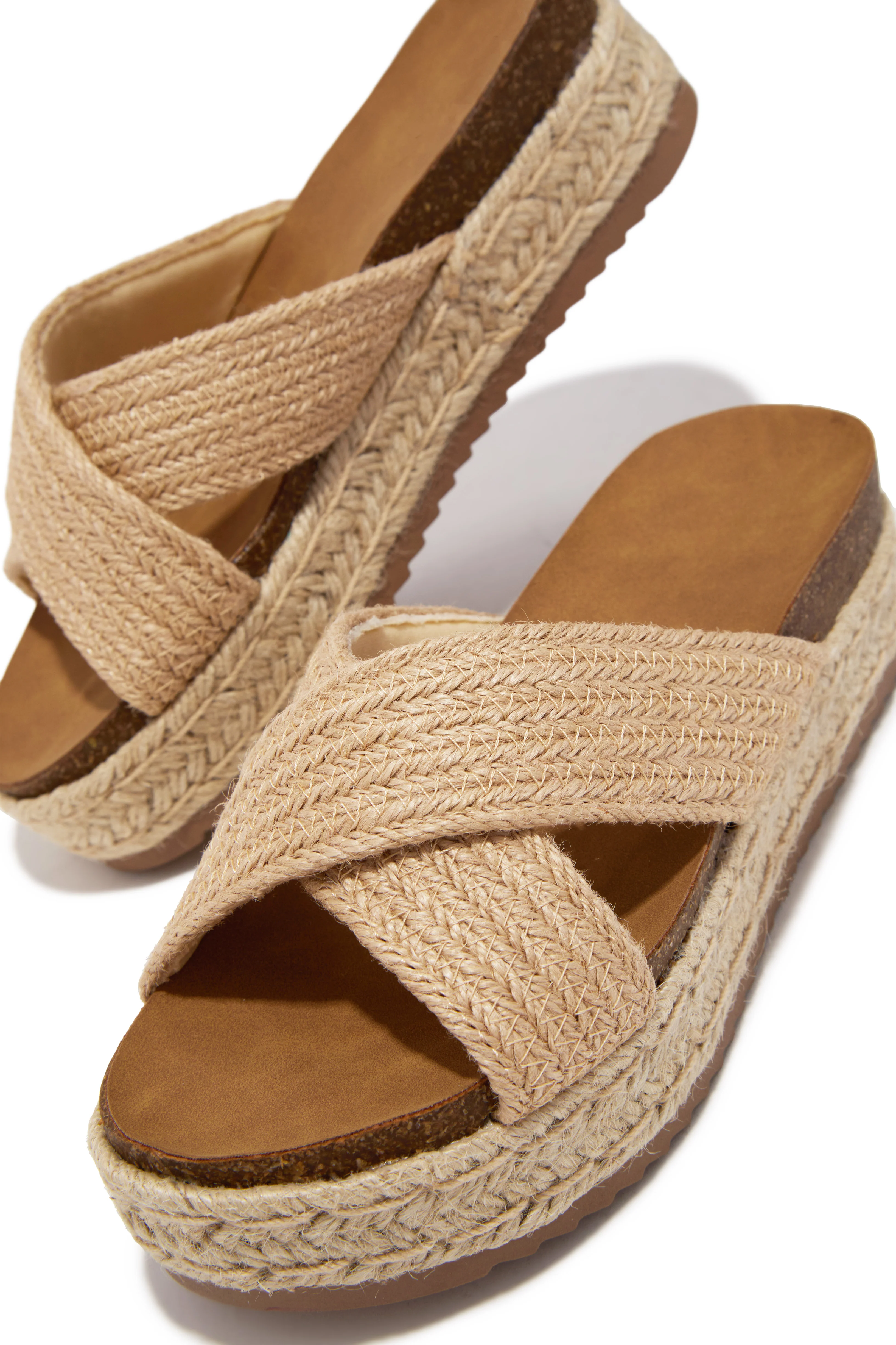 Palm Beach Raffia Platform Slip On Sandals - Natural - Image 6