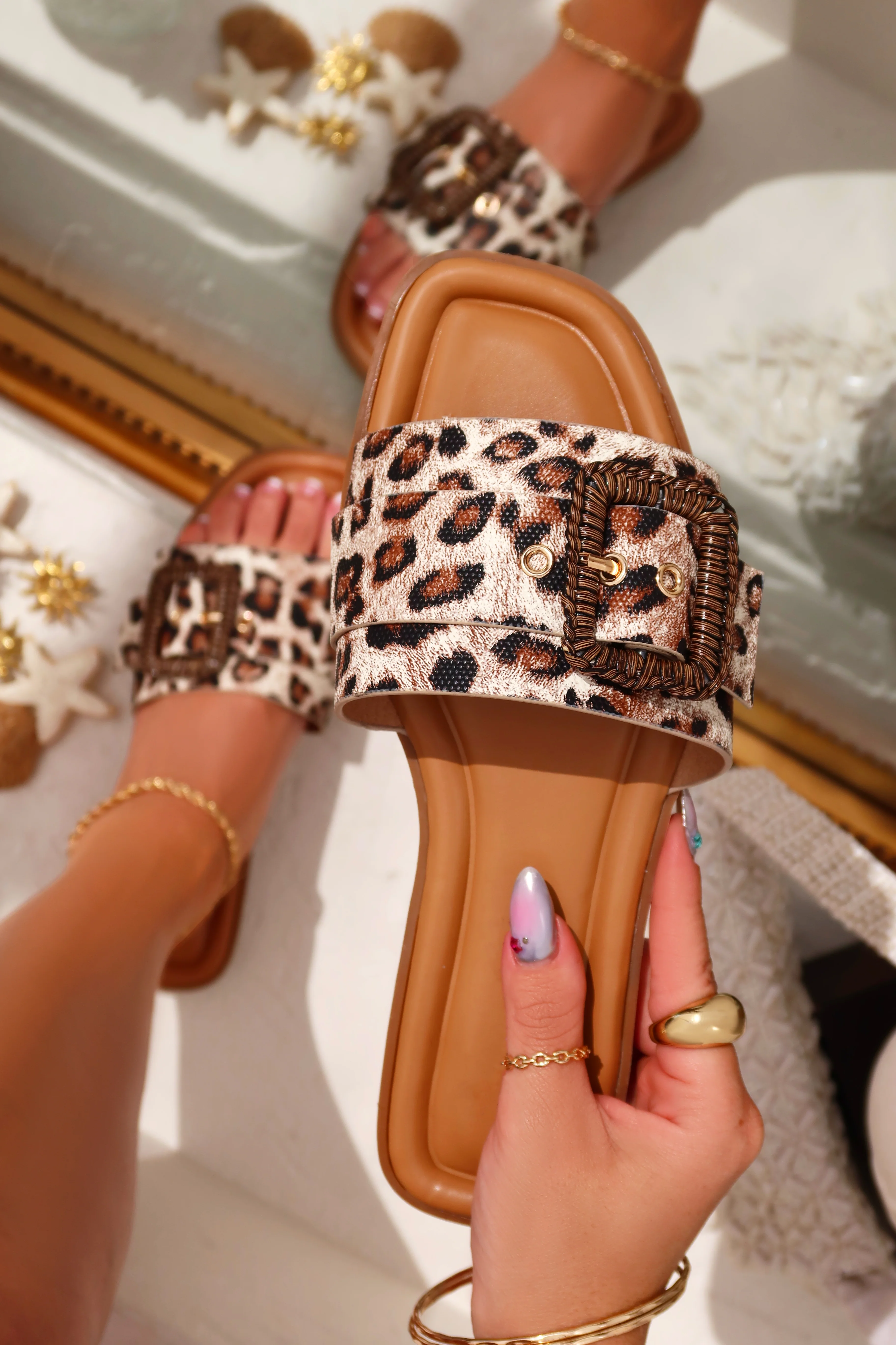 Paradise Steps Slip On Flat Sandals - Leopard