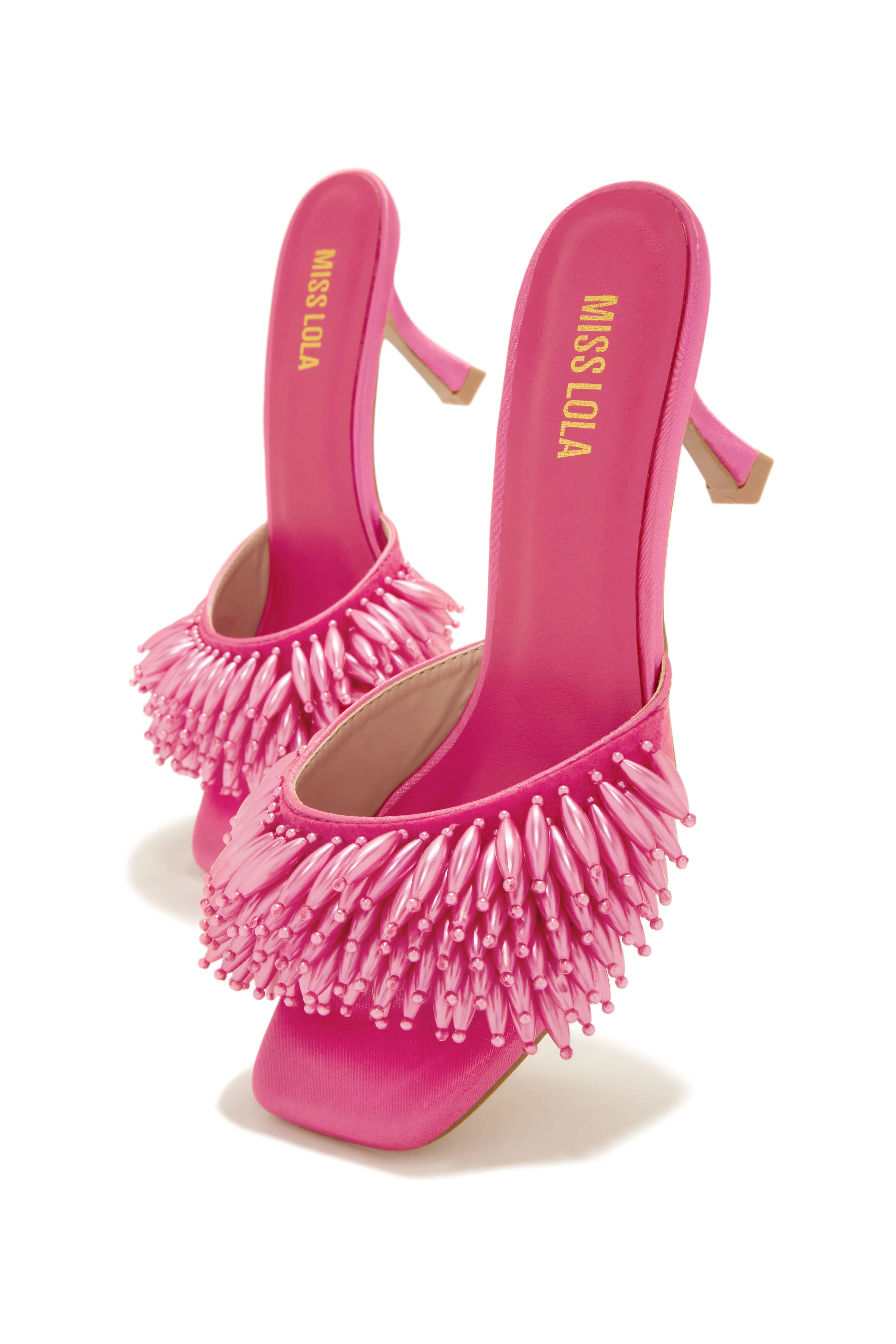 Paradiso Beaded Mid Heel Mules - Pink - Image 5