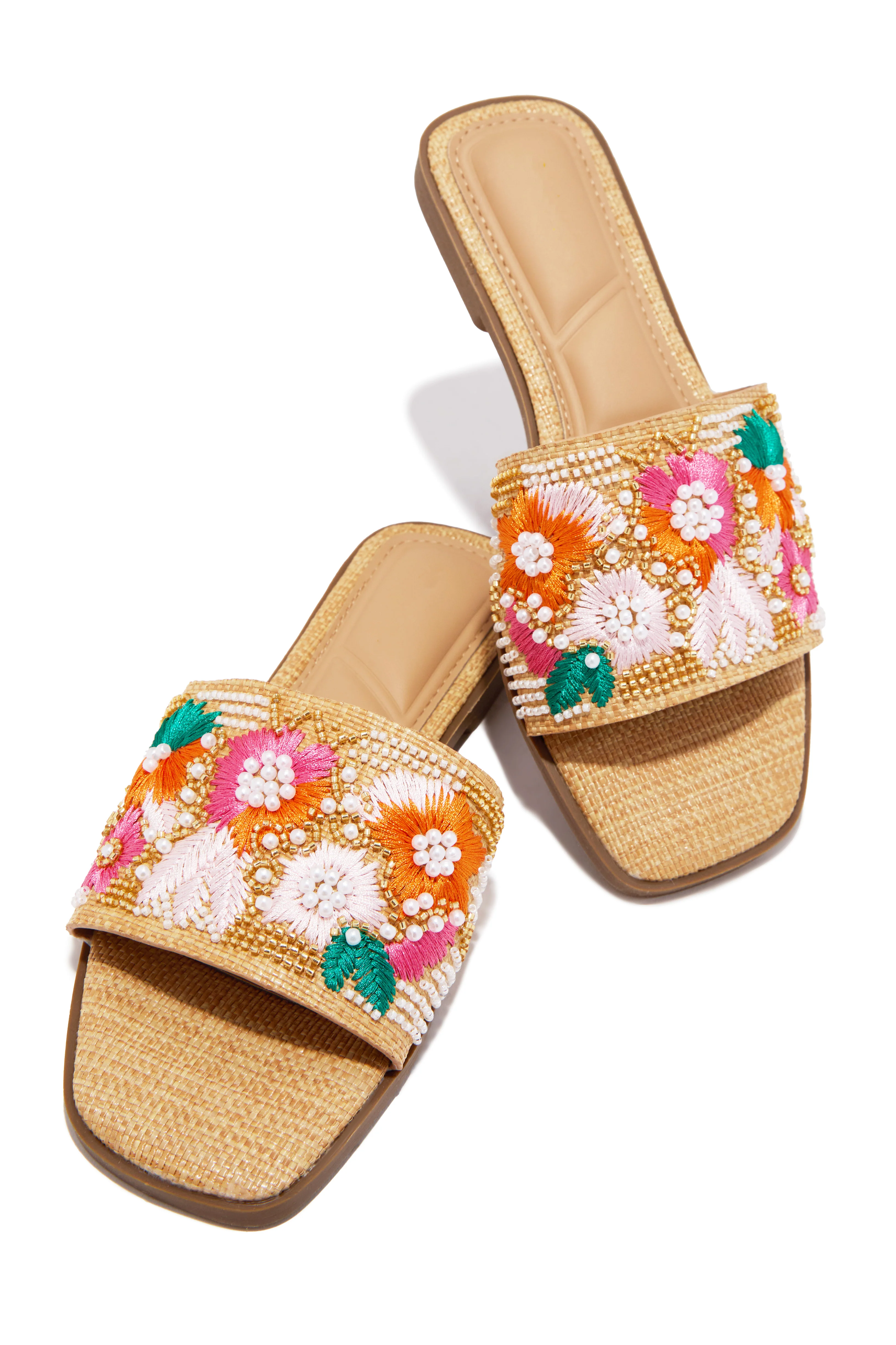 Petal Kisses Flat Slip On Sandals - Natural - Image 2
