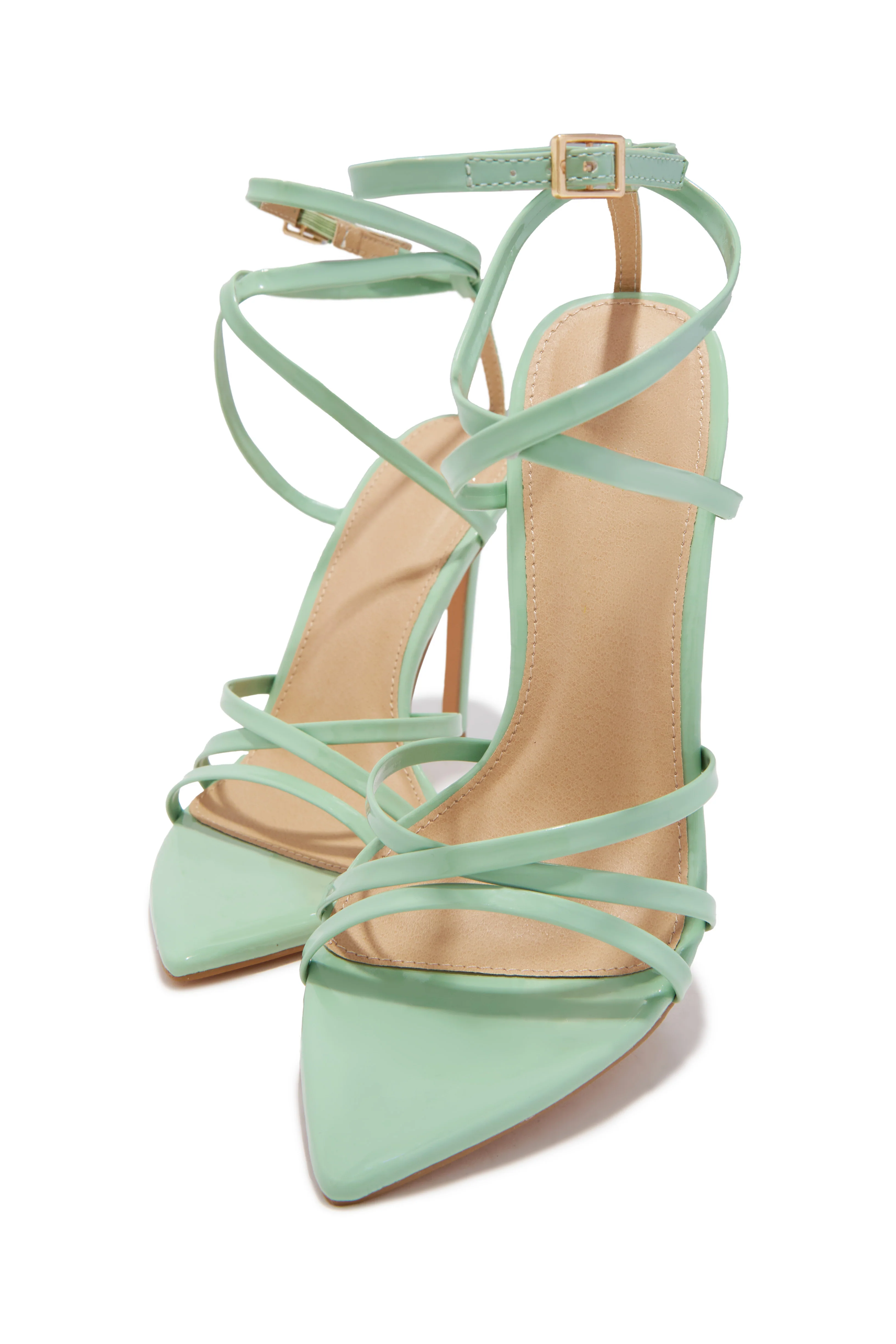 Polished Strappy High Heels - Sage - Image 7