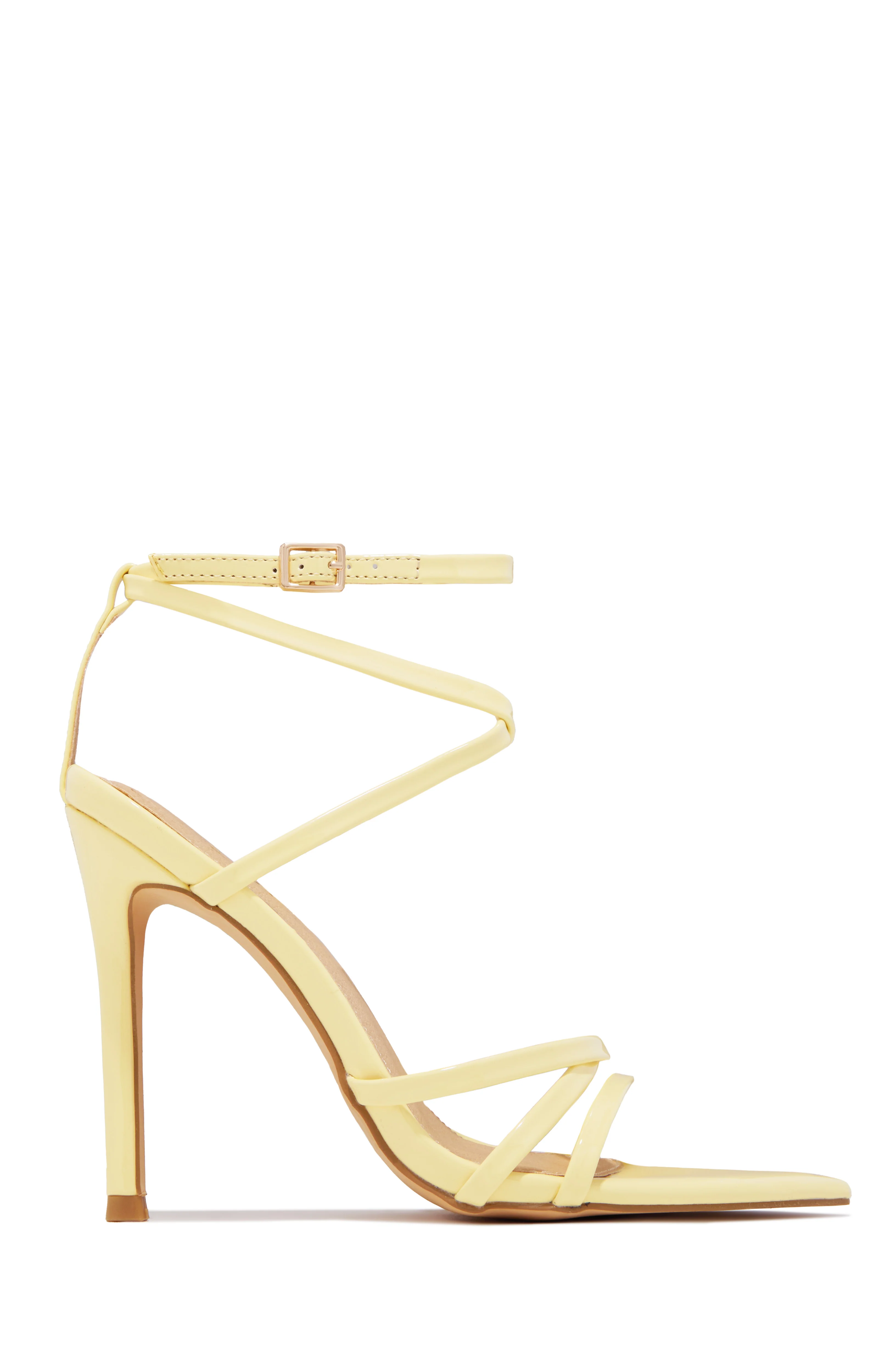 Polished Strappy High Heels - Light Yellow - Image 4
