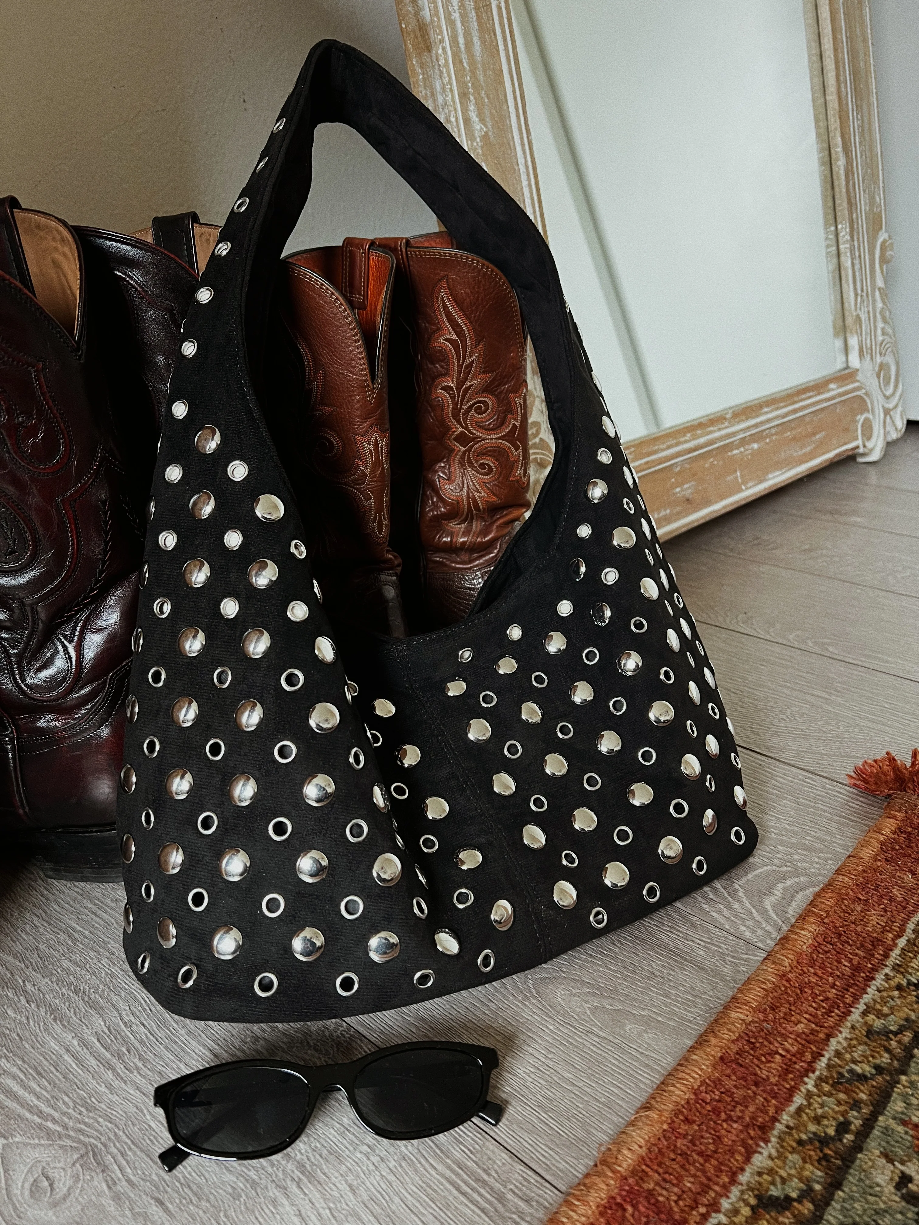 Raya Studded Shoulder Bag - Black - Image 5