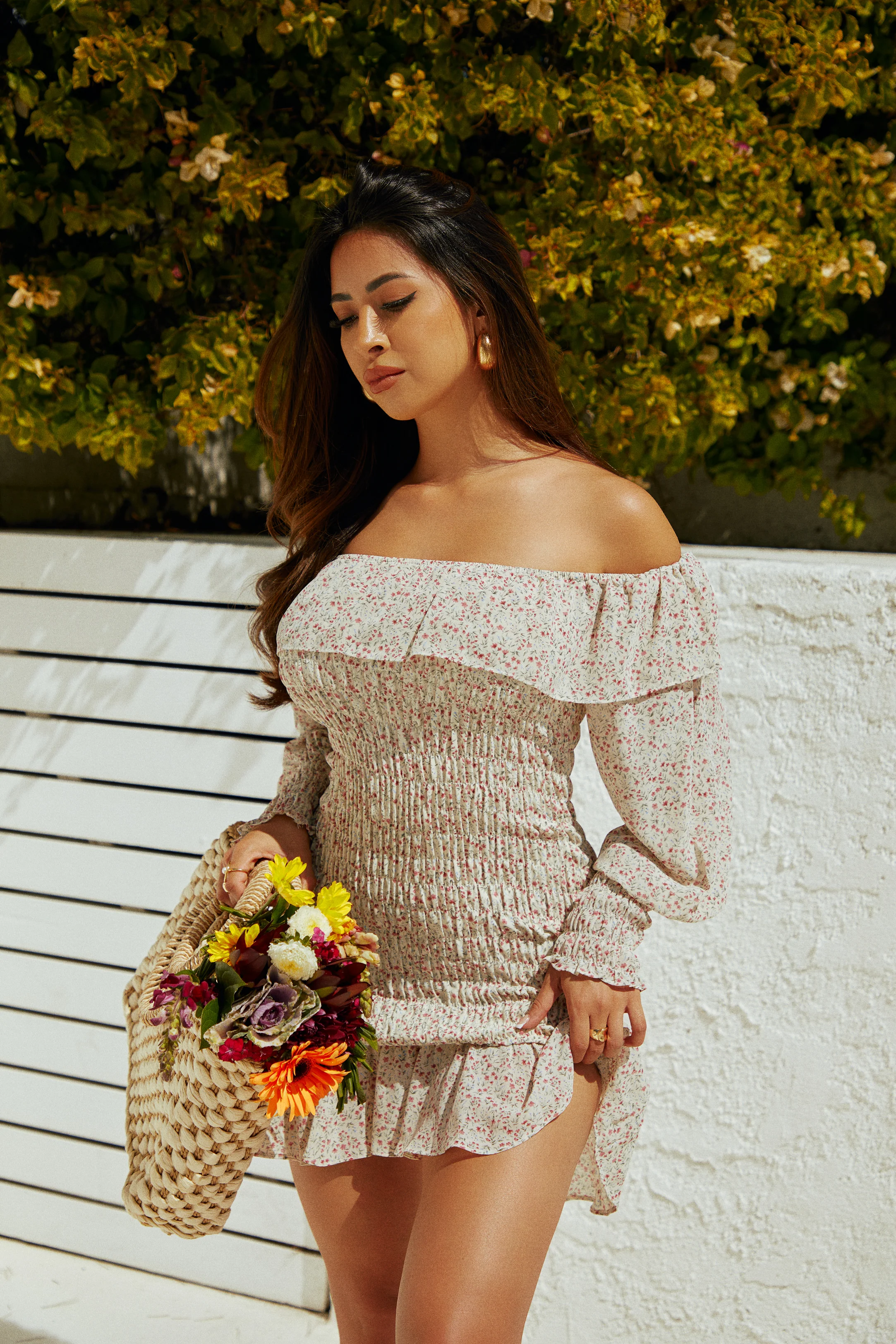 Rosie Long Sleeve Mini Dress - Ivory - Image 3