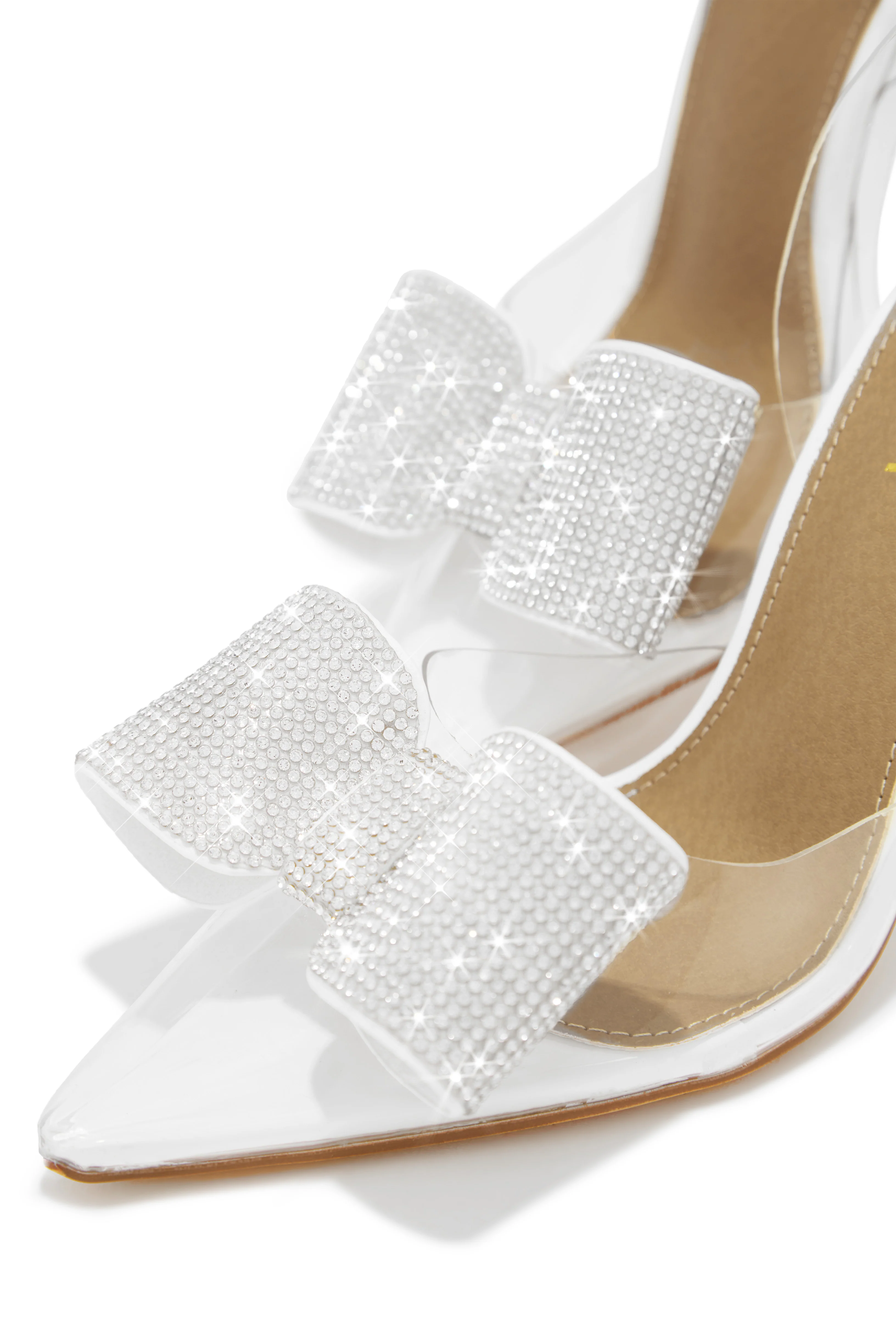 Chiara Embellished Bow Clear High Heel Pumps - White - Image 3
