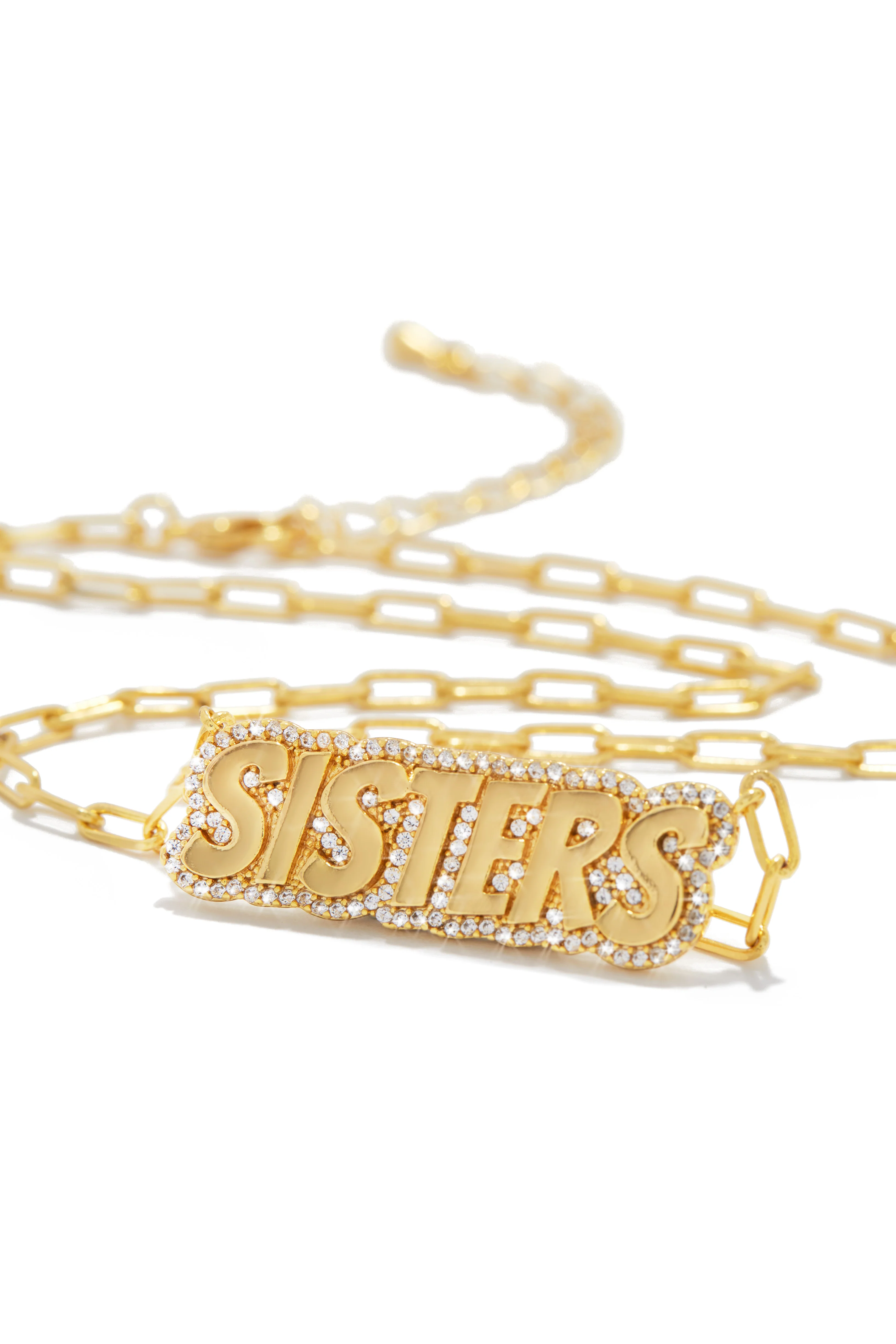 Sisters Necklace Gold Dipped Cubic Zirconia Necklace - Gold - Image 3