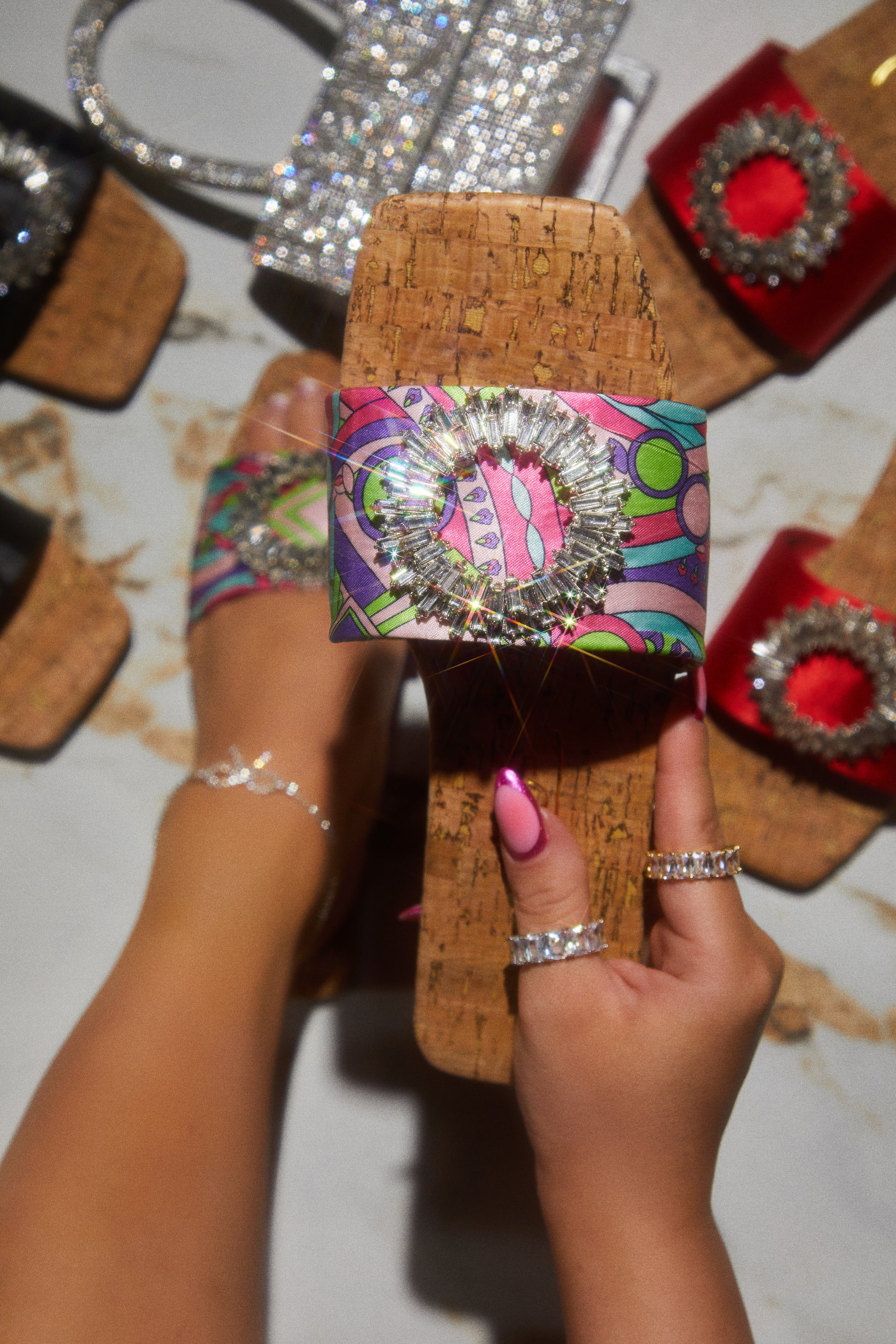 St. Tropez Getaway Embellished Slip On Sandals - Multi - Image 6