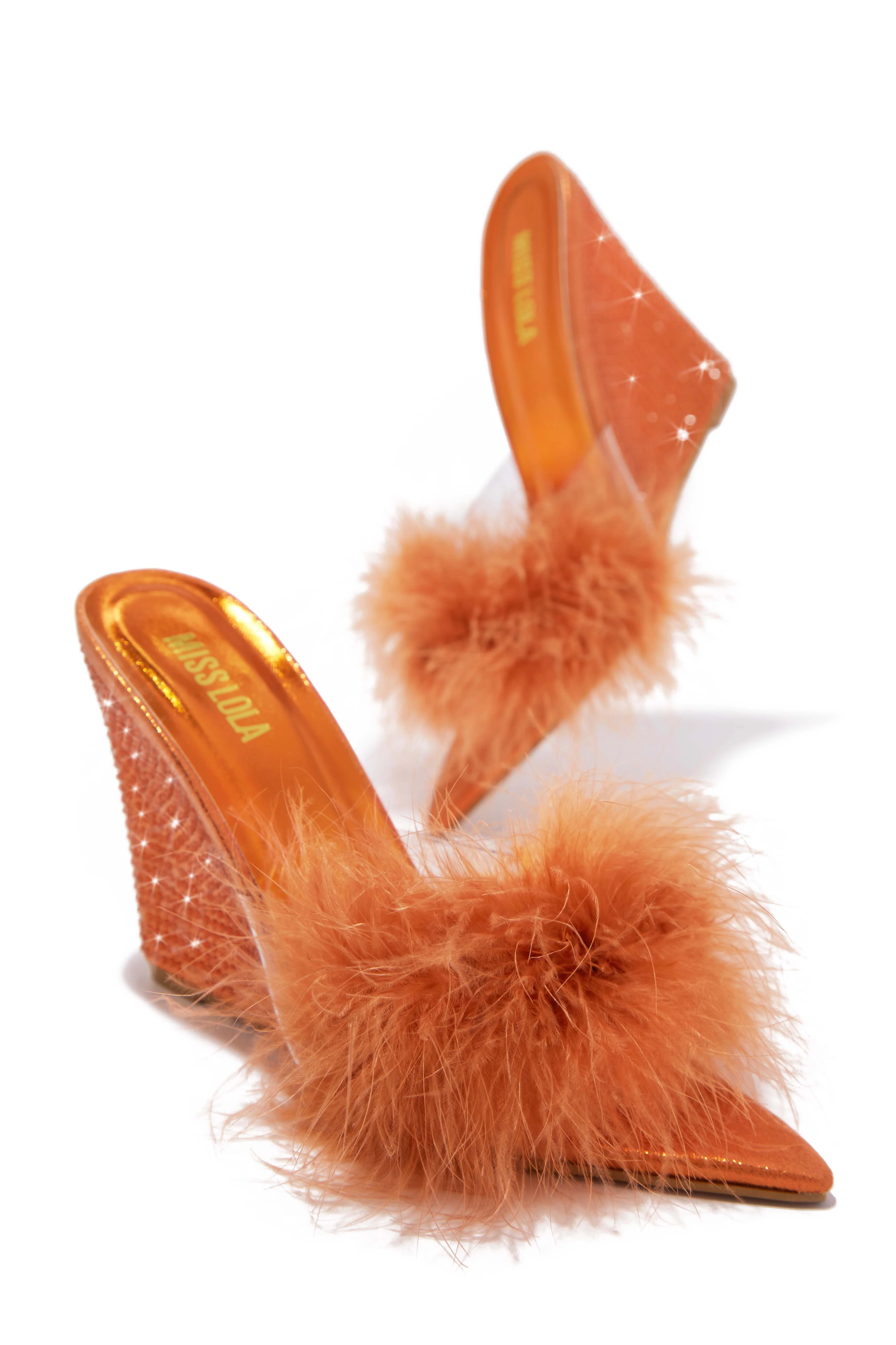 Starla Embellished High Heel Mule Wedges - Orange - Image 3