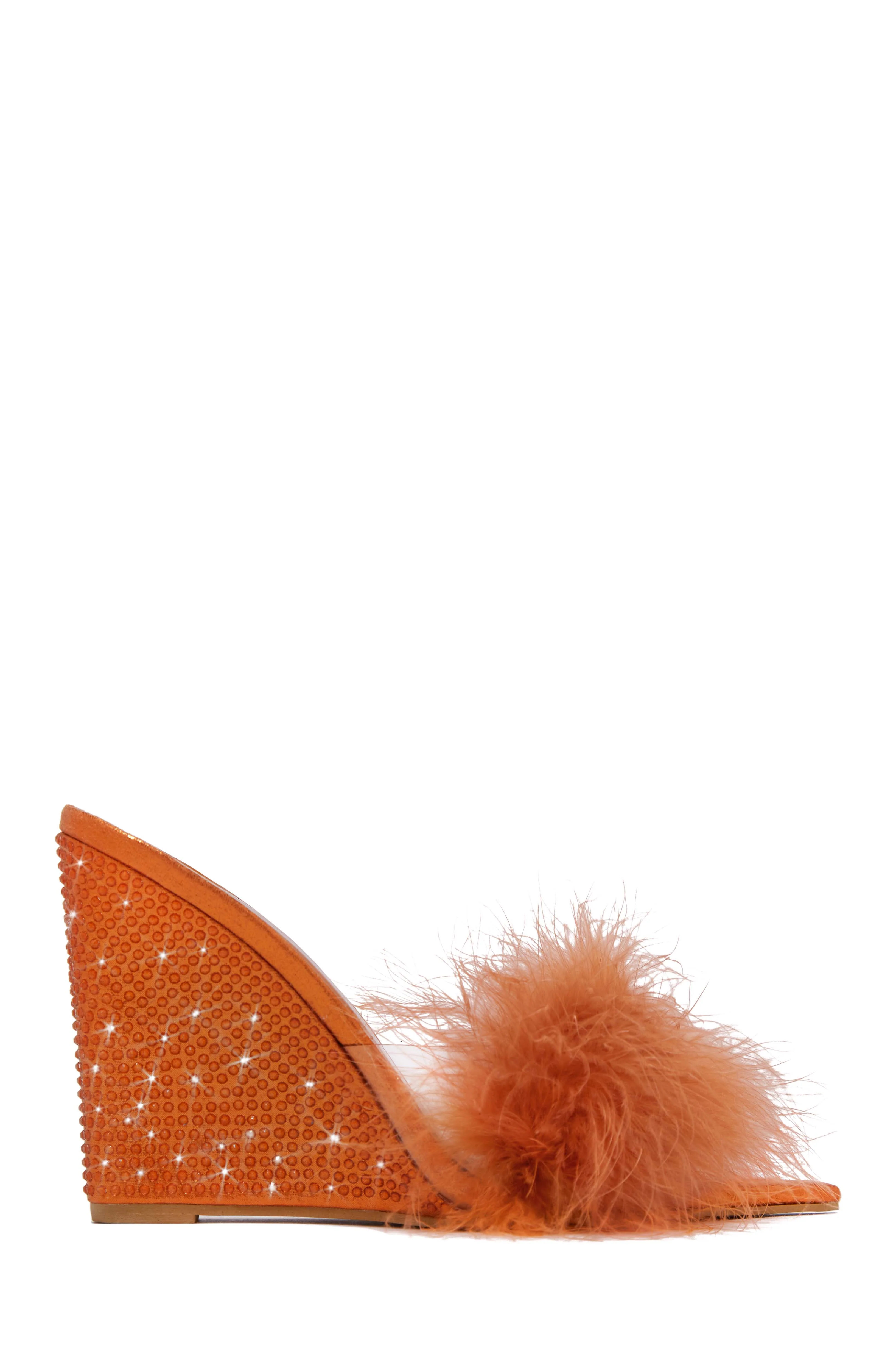 Starla Embellished High Heel Mule Wedges - Orange - Image 4