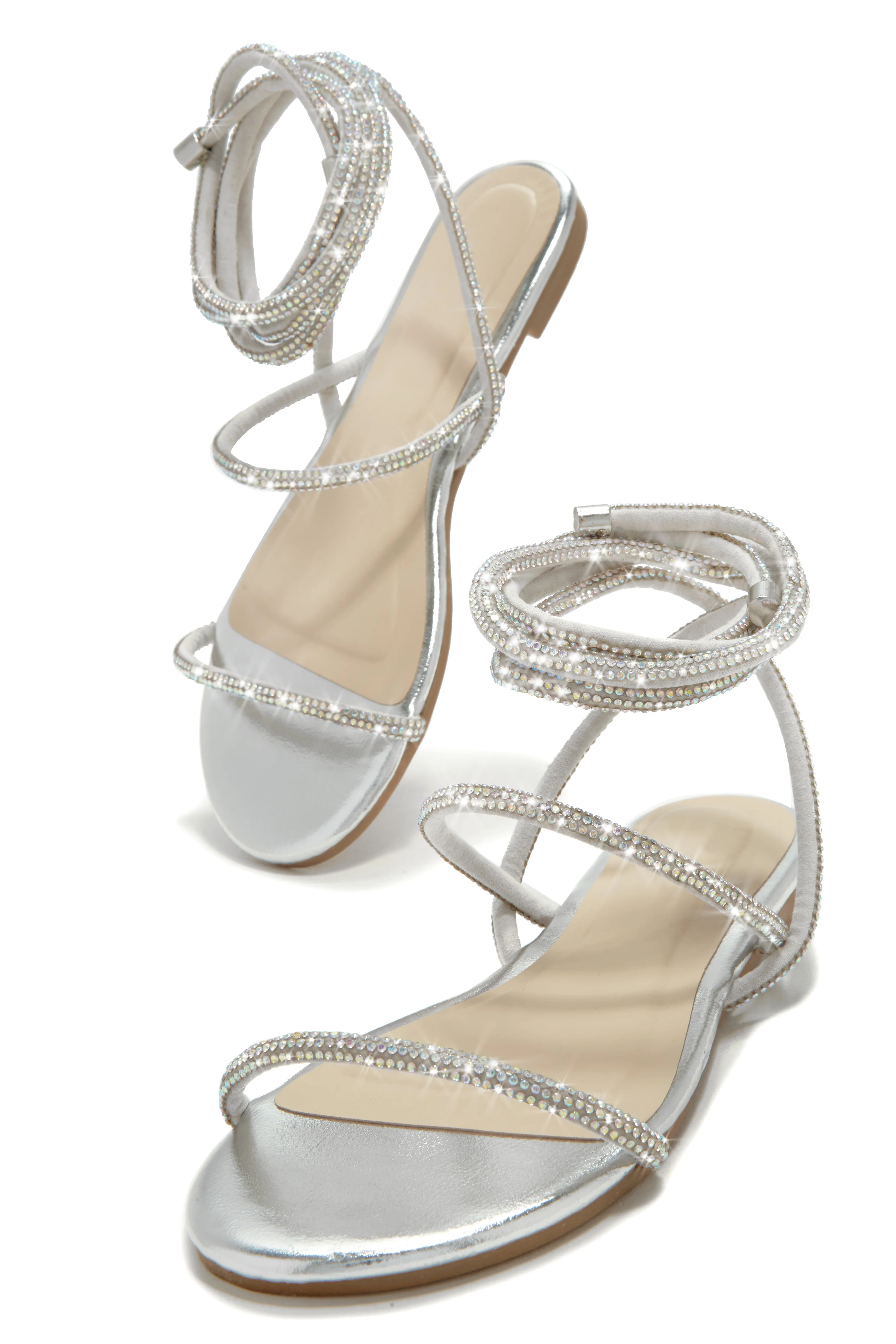 Summers In Tulum Embellished Lace Up Sandals - Silver - Image 3