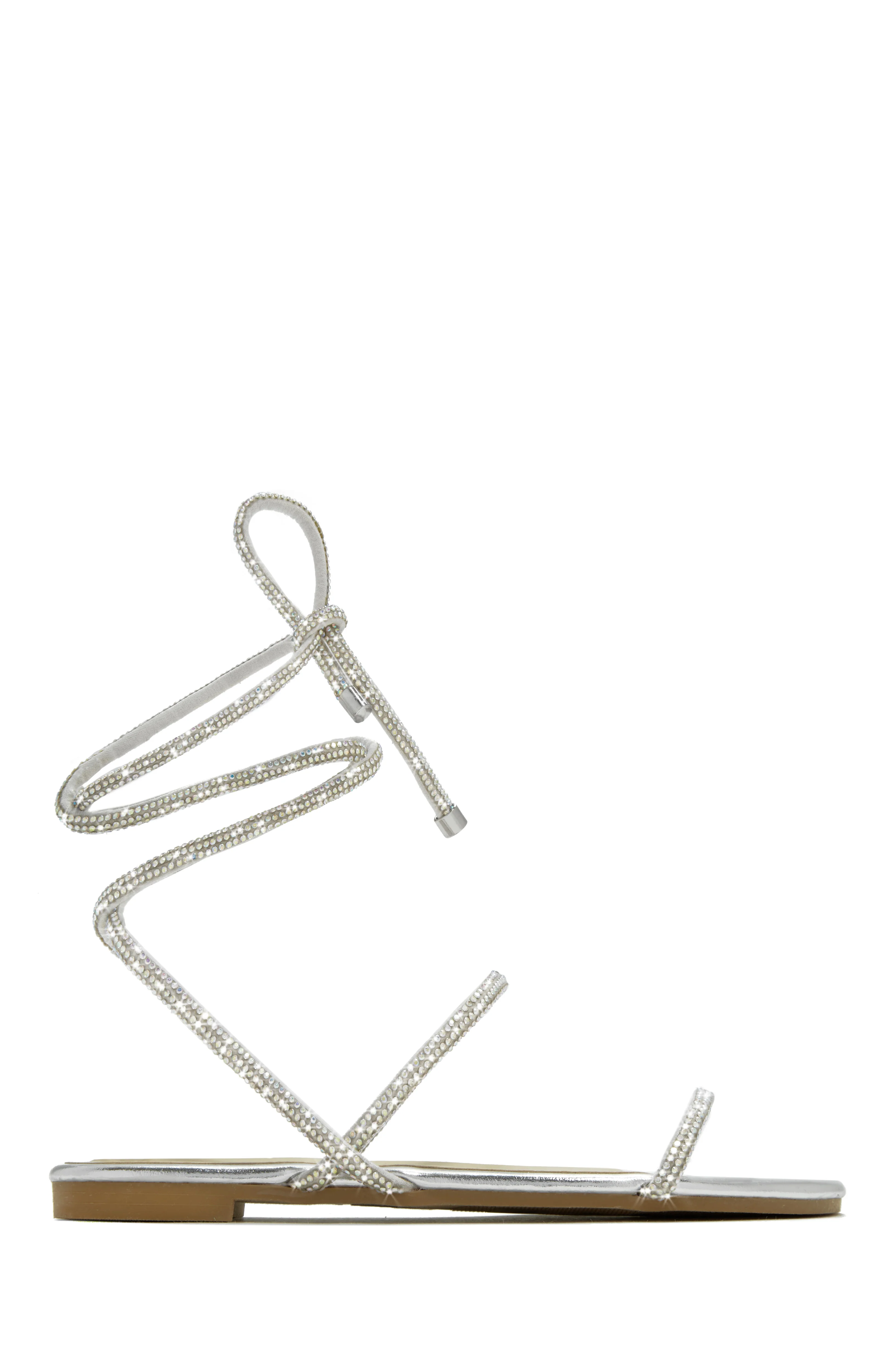 Summers In Tulum Embellished Lace Up Sandals - Silver - Image 5
