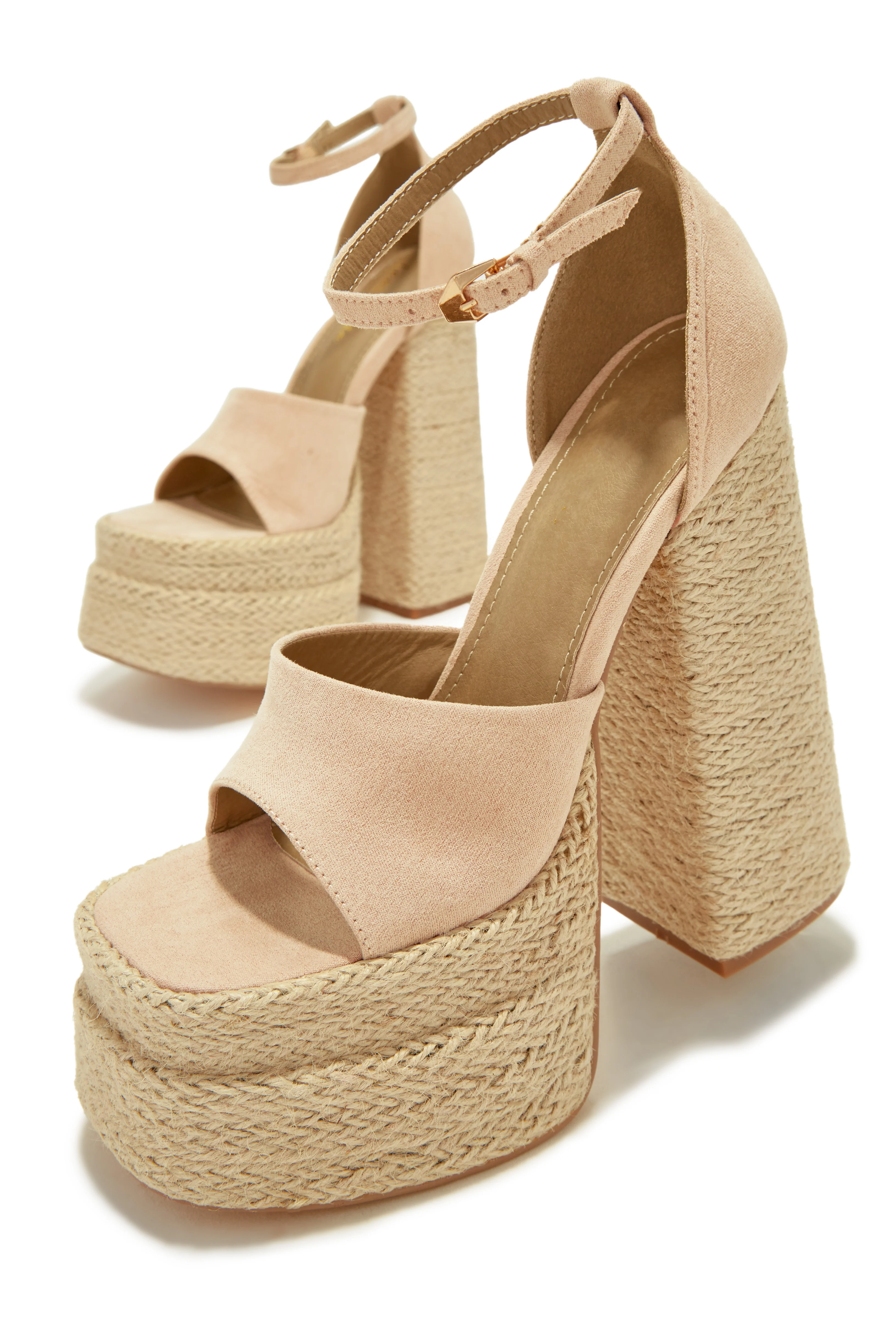 Sunset Margaritas Espadrille Platform Block High Heels - Nude - Image 4