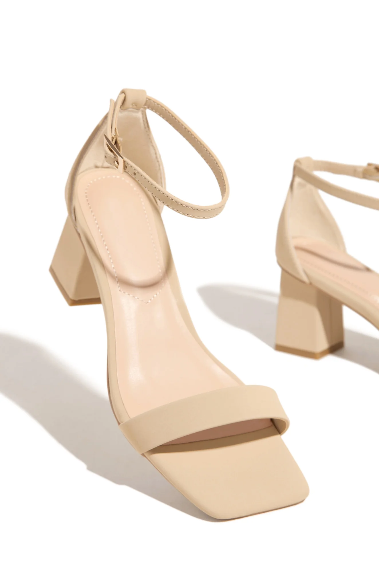 Tamia Block Mid Heels - Nude - Image 3