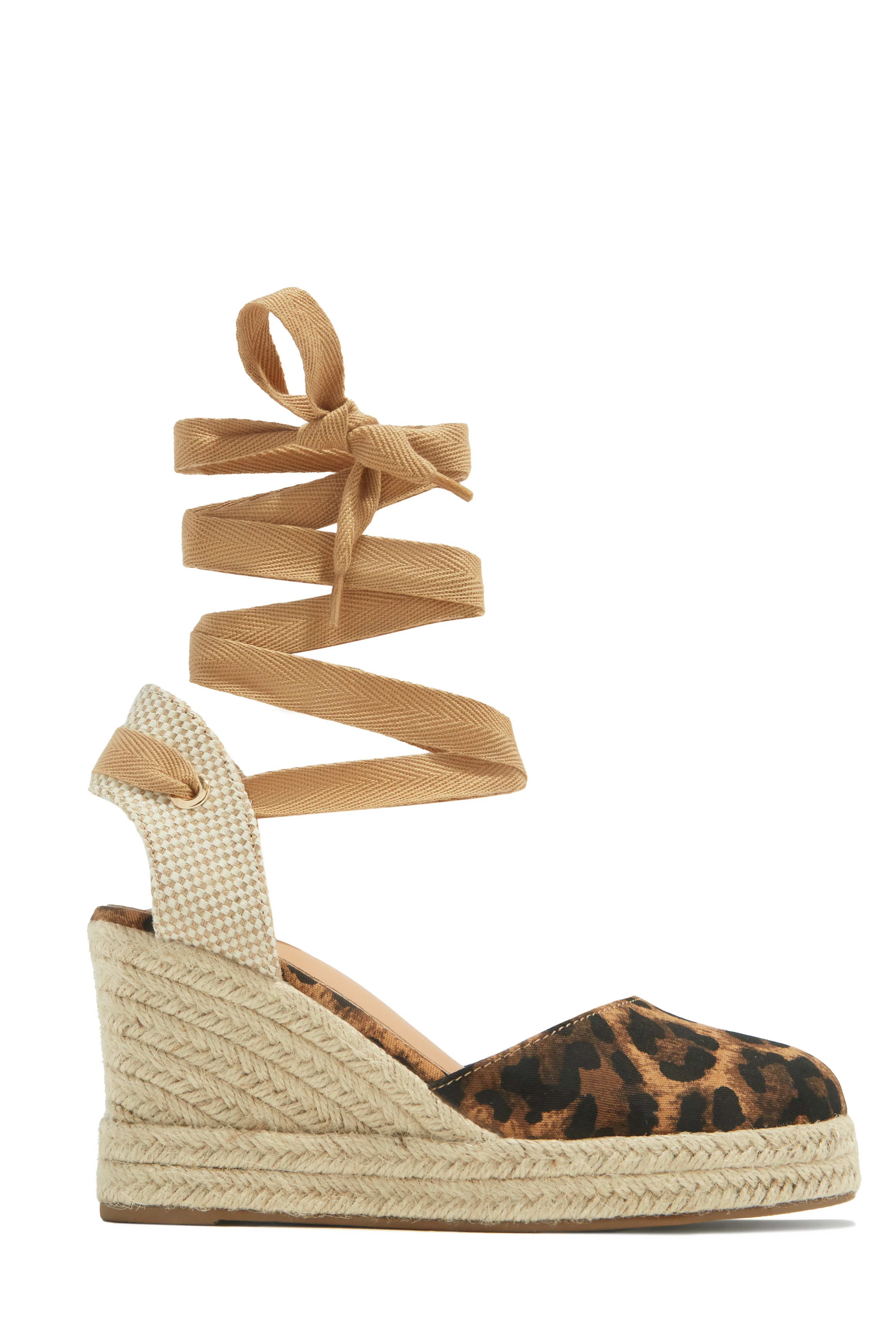 Tropical Vacay Lace Up Platform Espadrille Wedges - Leopard - Image 4