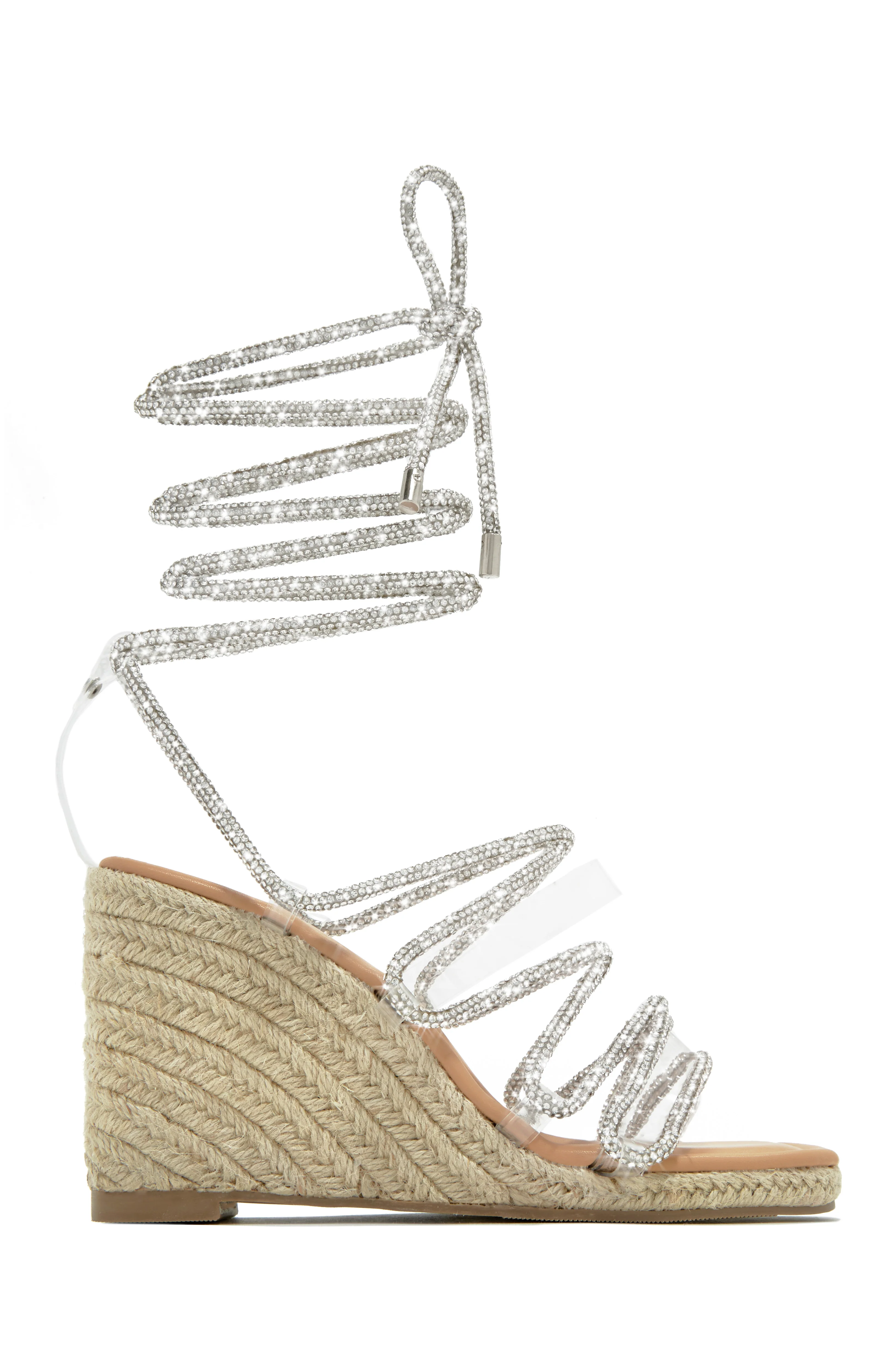 Tulum Oasis Embellished Lace Up Espadrille Wedges - Nude - Image 3