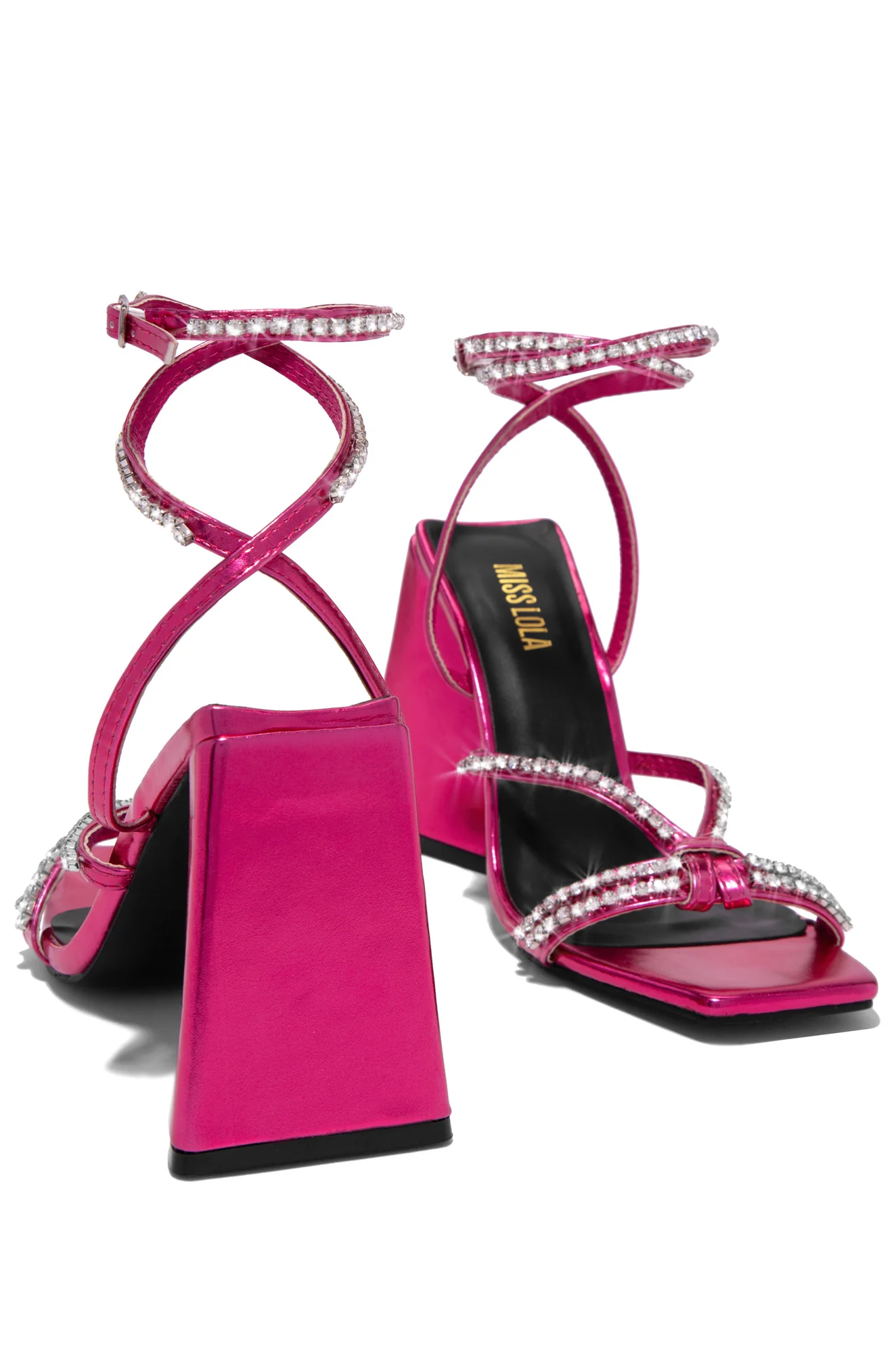 Valerya Embellished Triangle Block Heels - Pink - Image 3