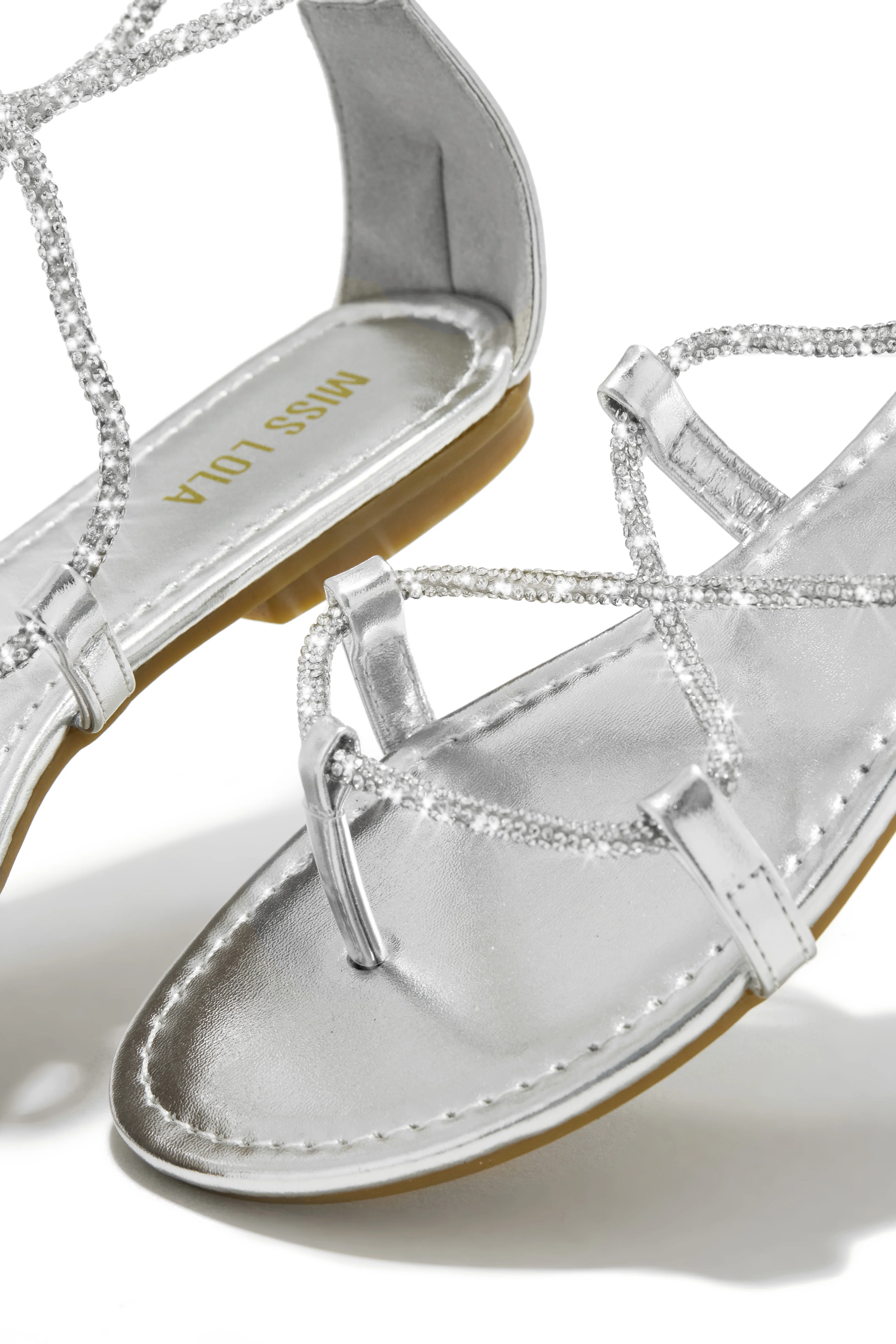 Vegas Weekend Embellished Lace Up Sandals - Silver - Image 3