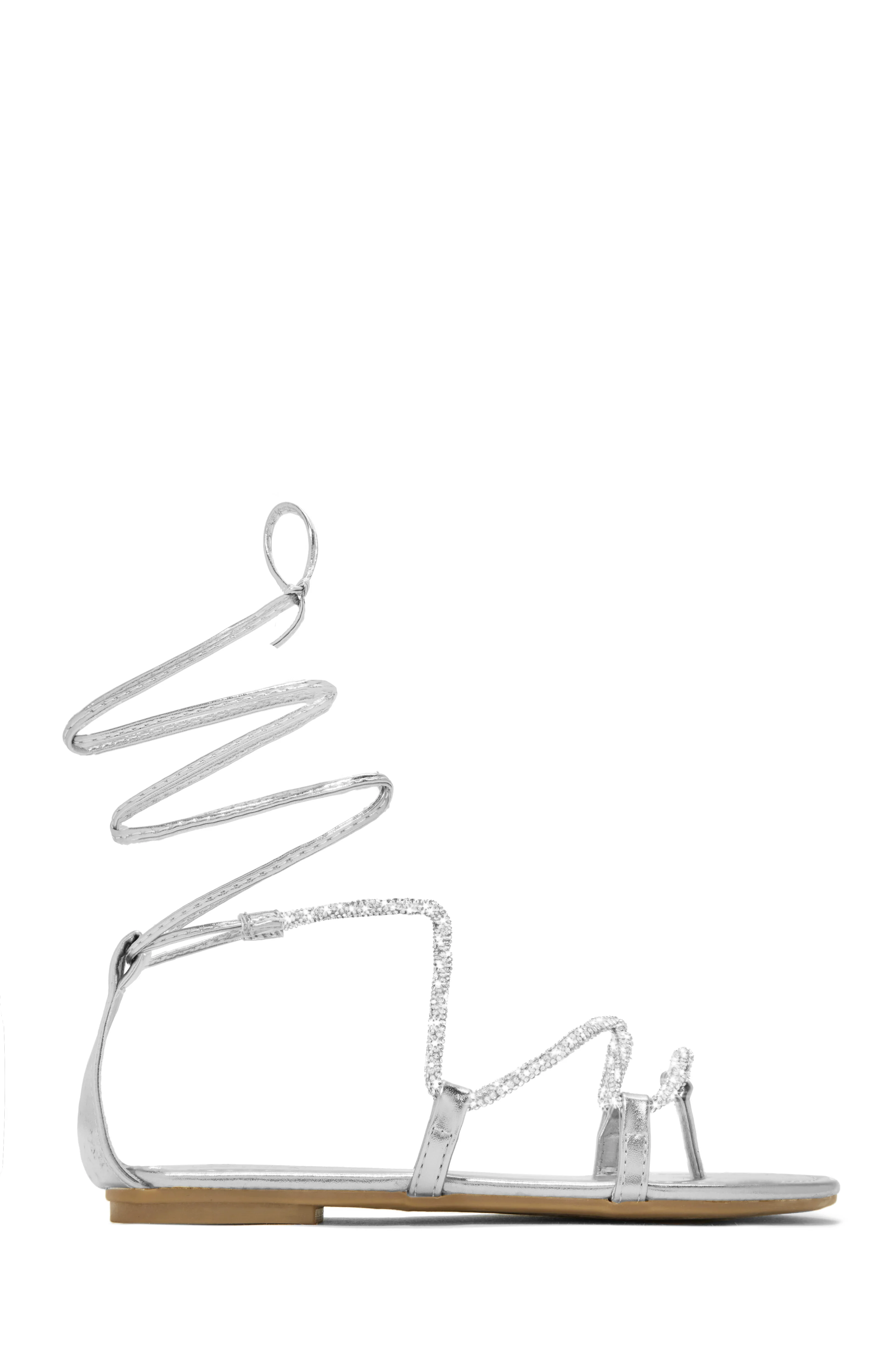 Vegas Weekend Embellished Lace Up Sandals - Silver - Image 4