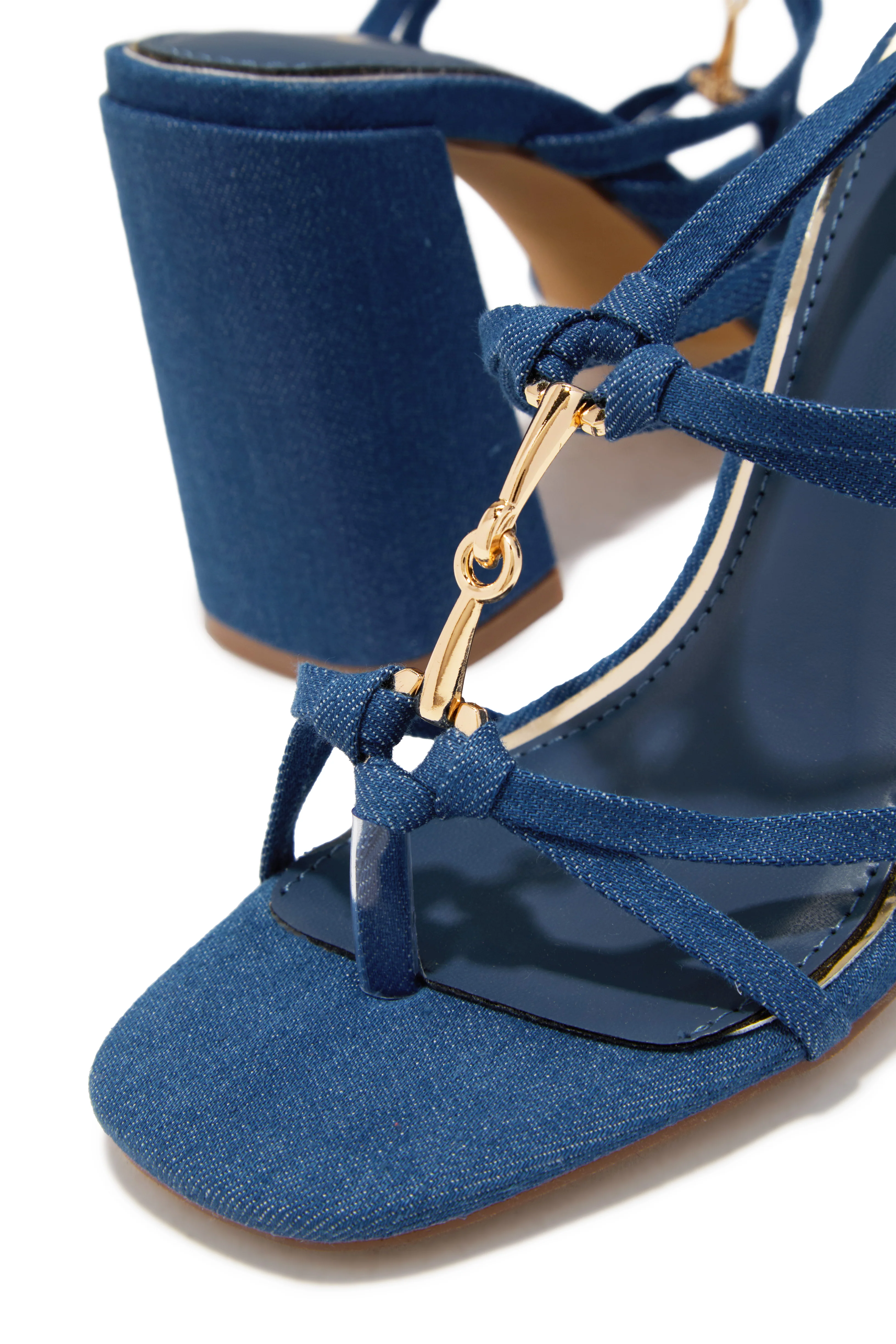 VIP Strut Lace Up Chunky Heels - Denim - Image 3