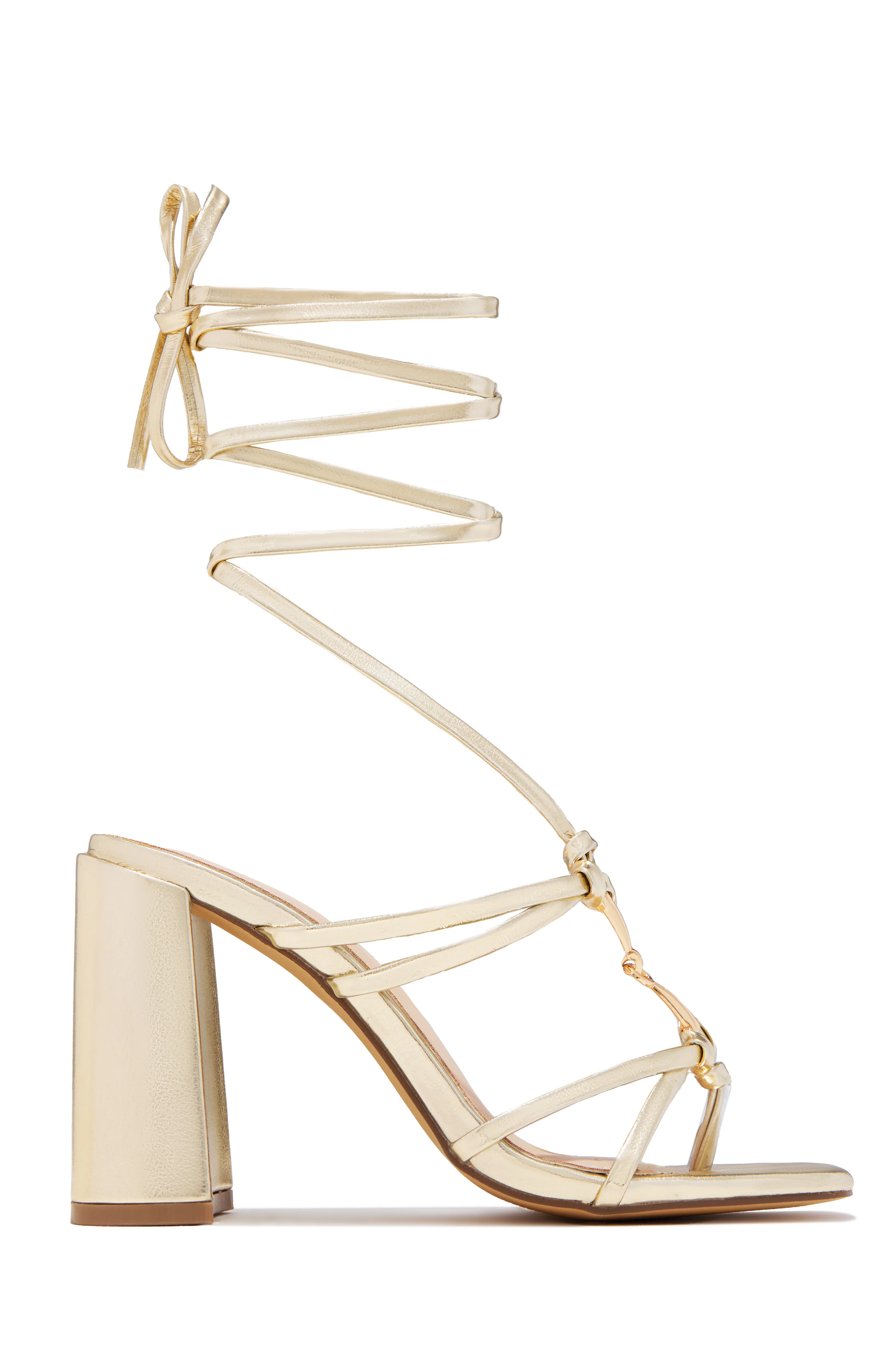 VIP Strut Lace Up Chunky Heels - Gold - Image 2