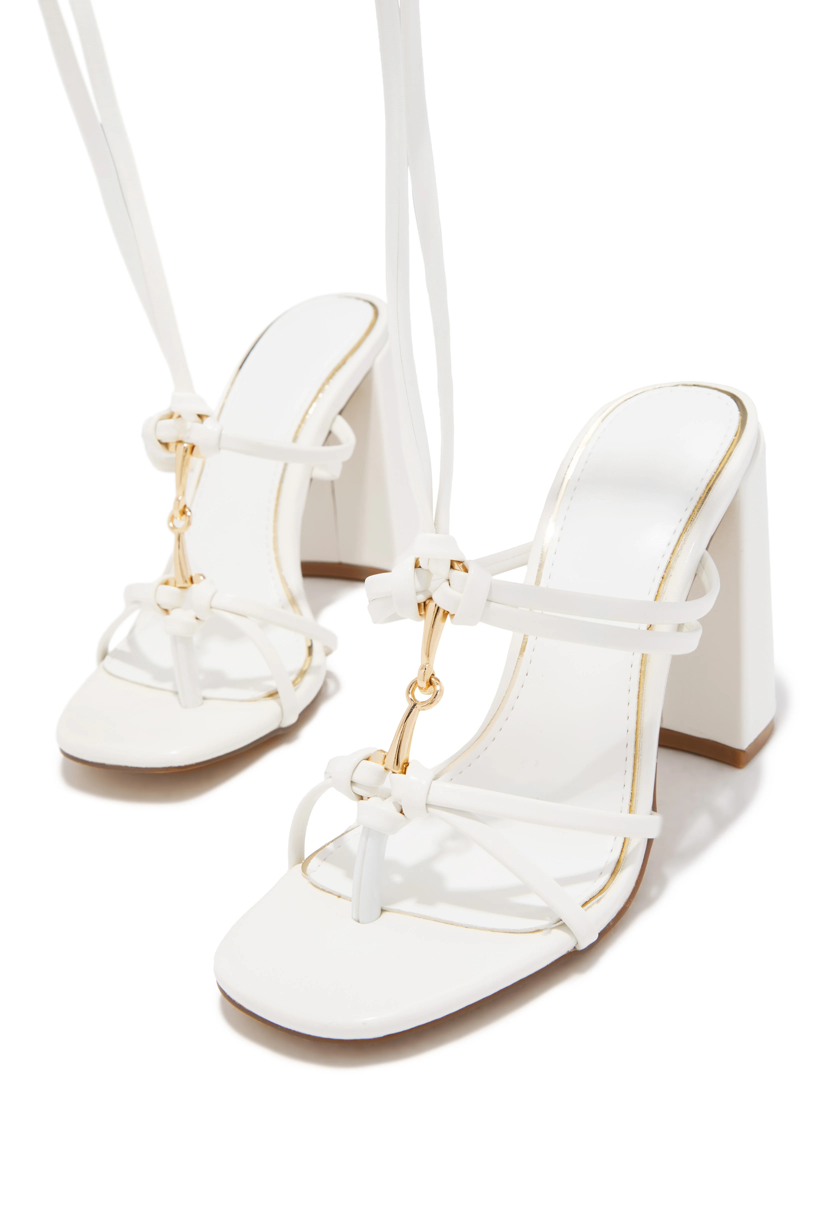 VIP Strut Lace Up Chunky Heels - White - Image 3