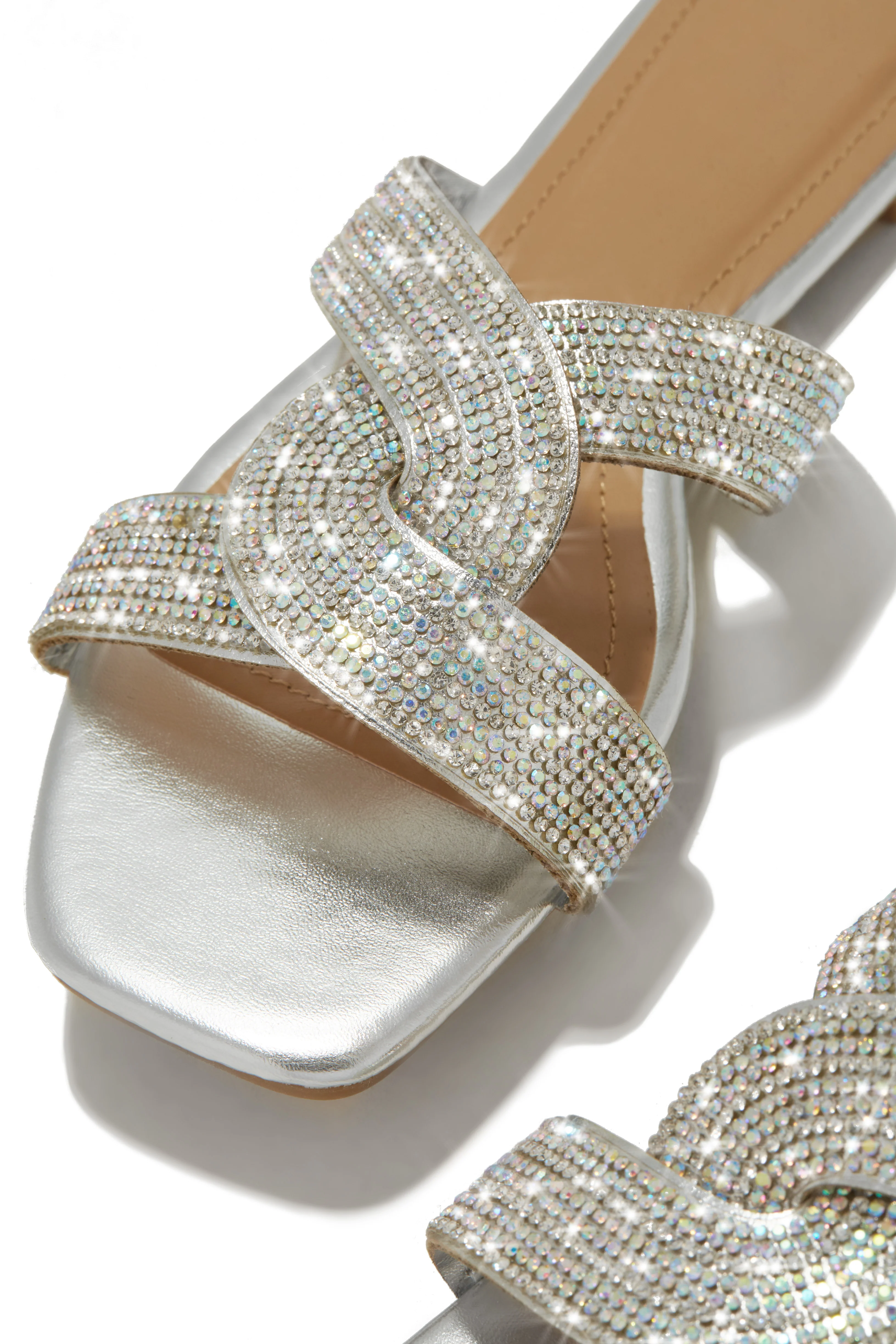 Weekend Ready Embellished Slip On Sandals - Silver - Image 5