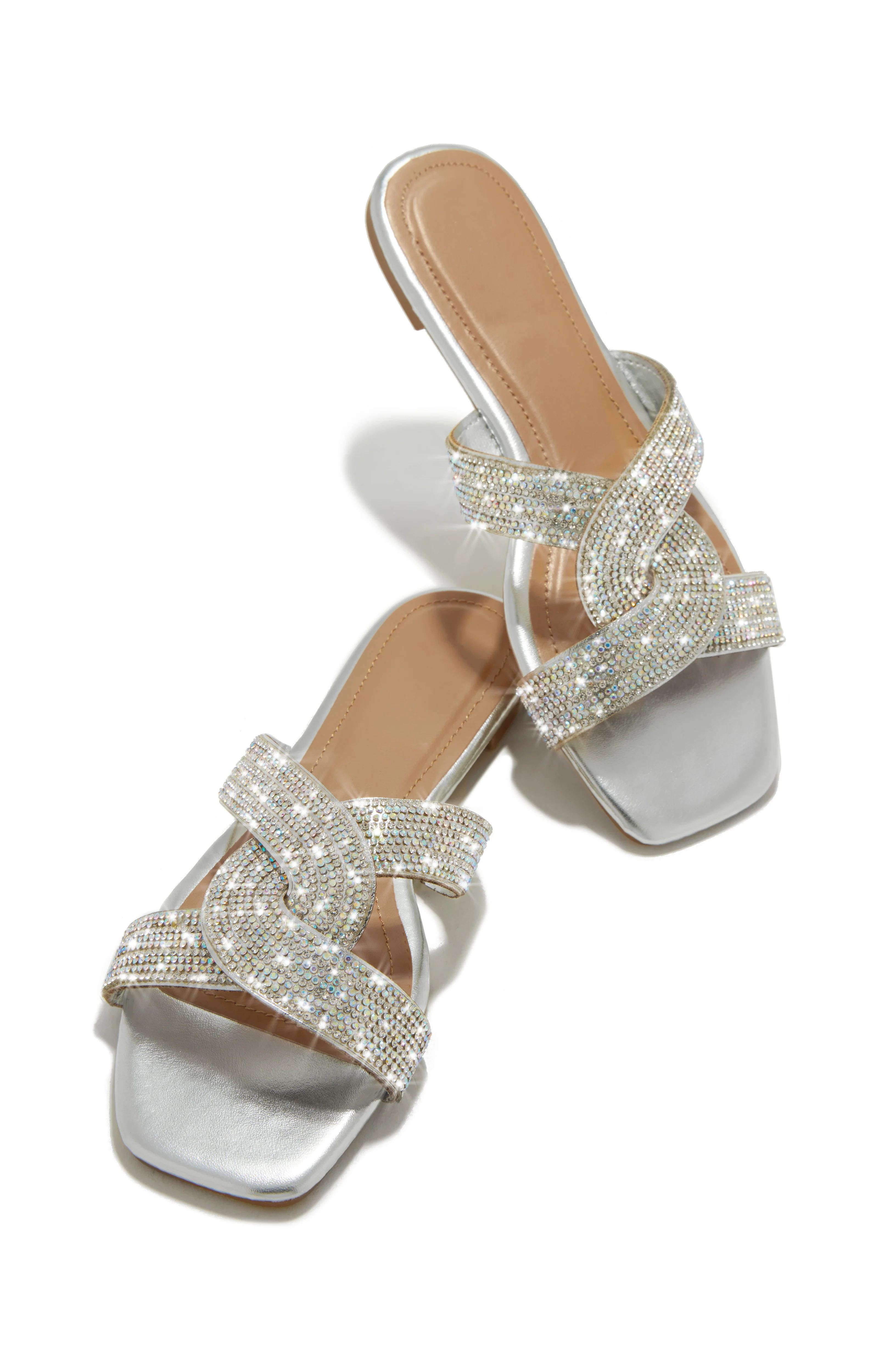 Weekend Ready Embellished Slip On Sandals - Silver - Image 6