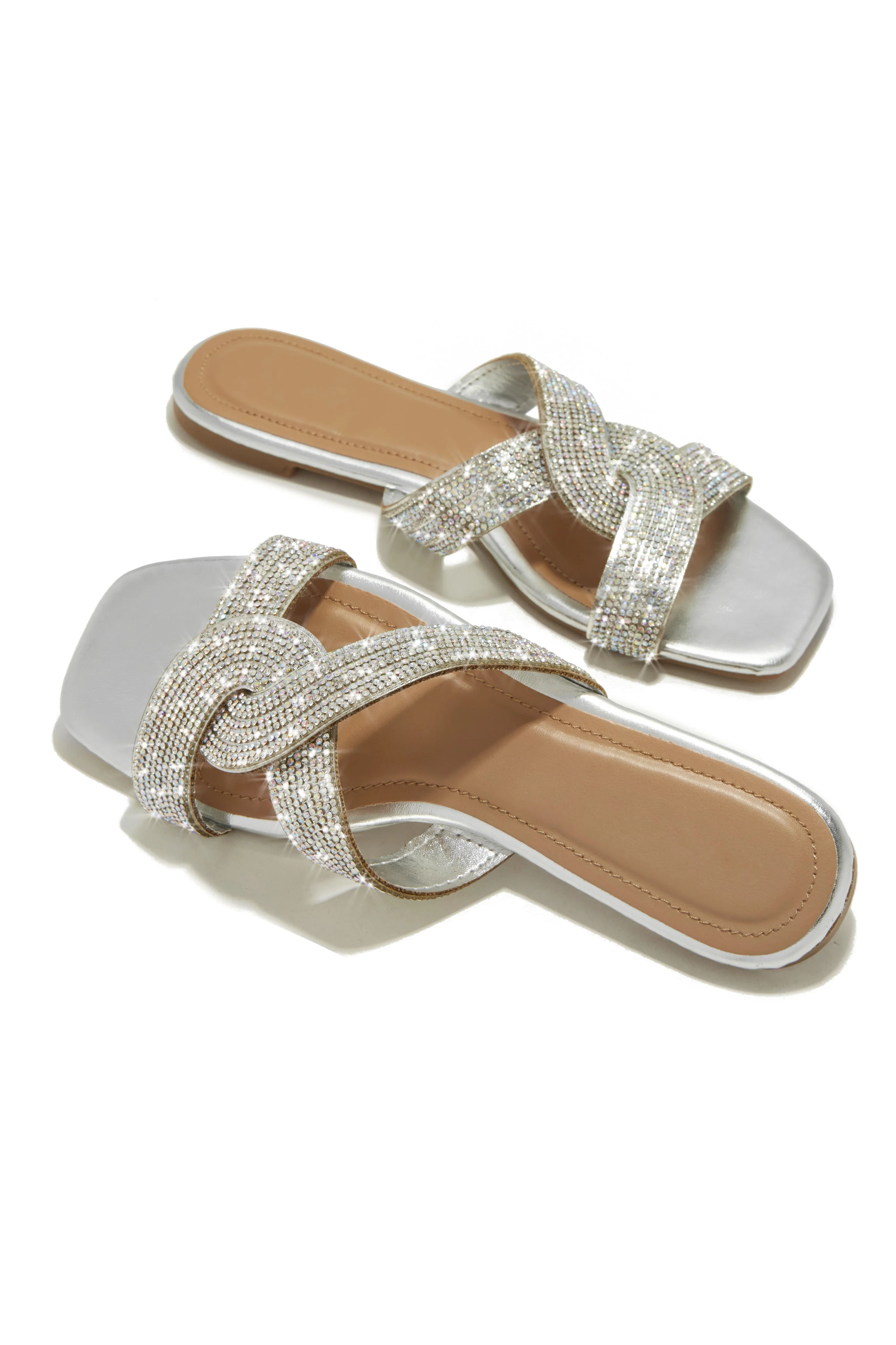 Weekend Ready Embellished Slip On Sandals - Silver - Image 7