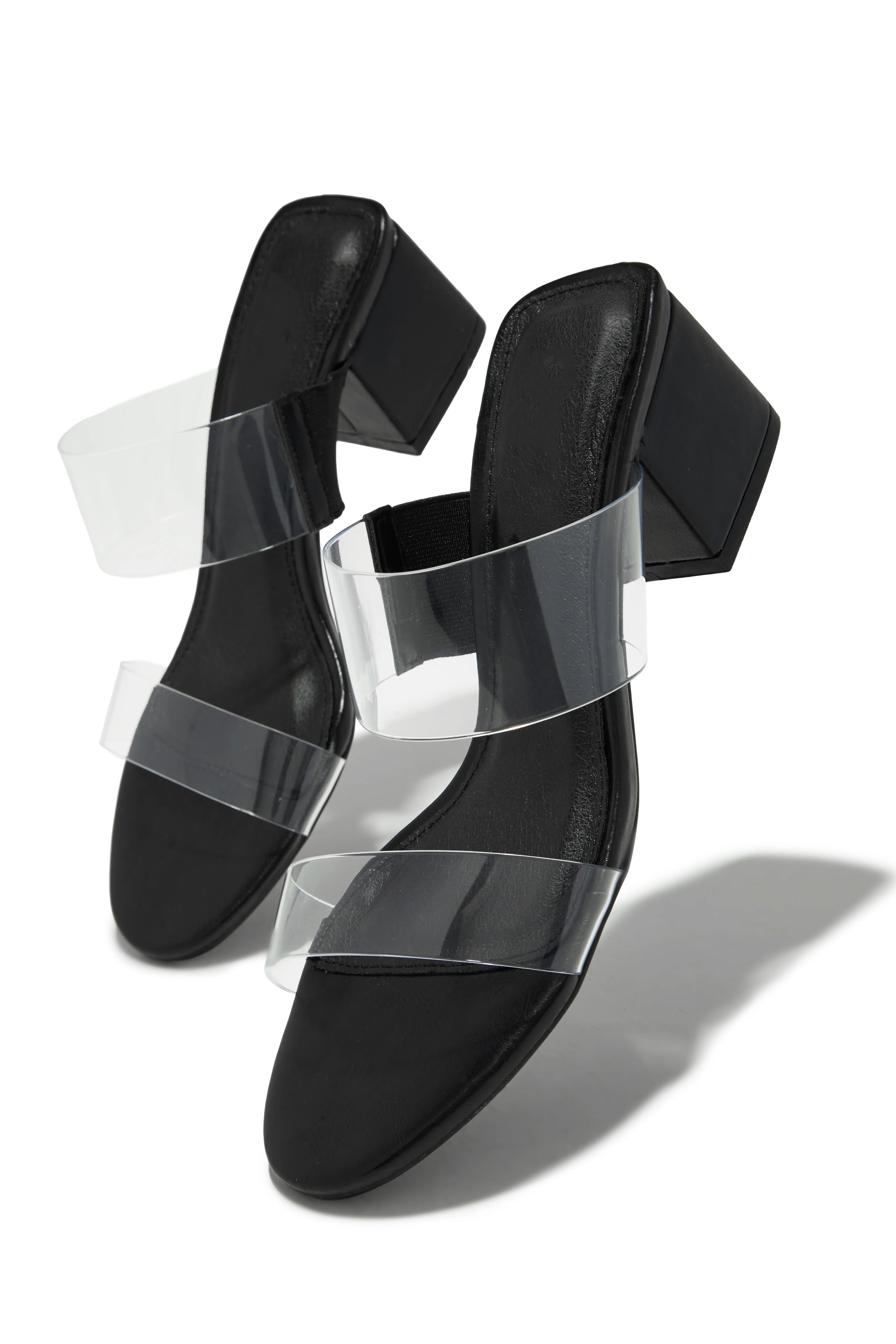 Yara Clear Strap Block Mid Heel Mules - Black - Image 2