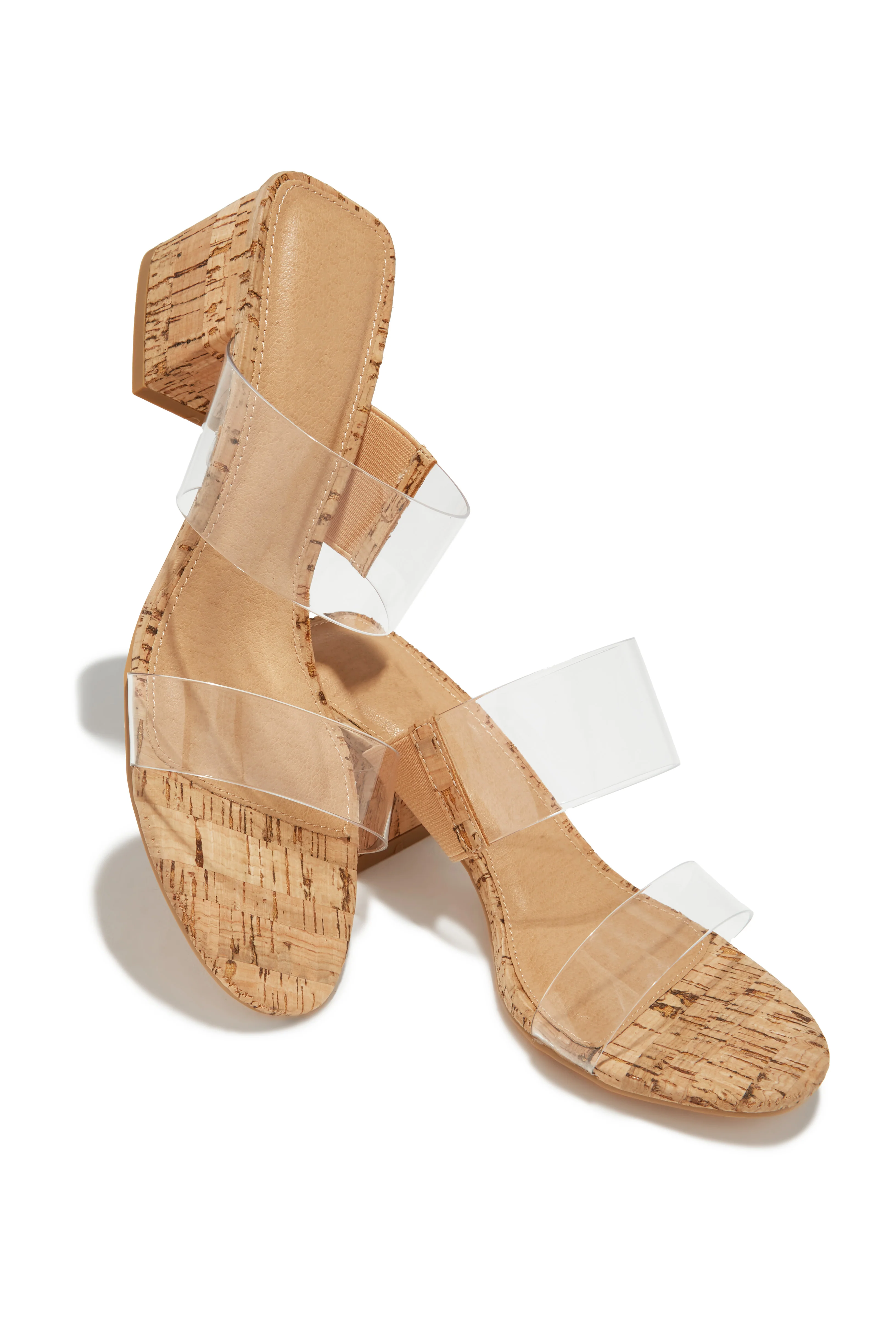 Yara Clear Strap Block Mid Heel Mules - Cork - Image 3