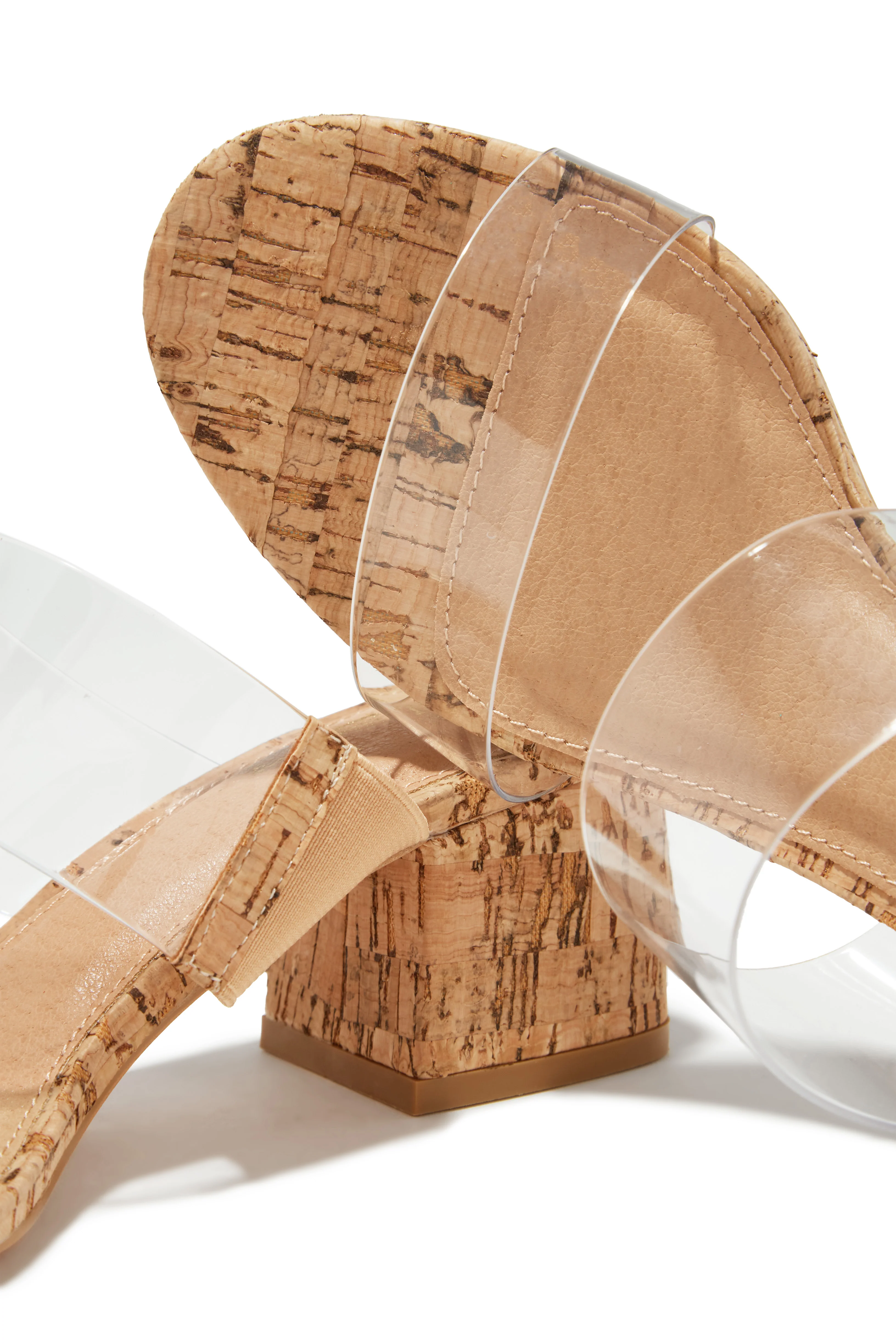 Yara Clear Strap Block Mid Heel Mules - Cork - Image 4
