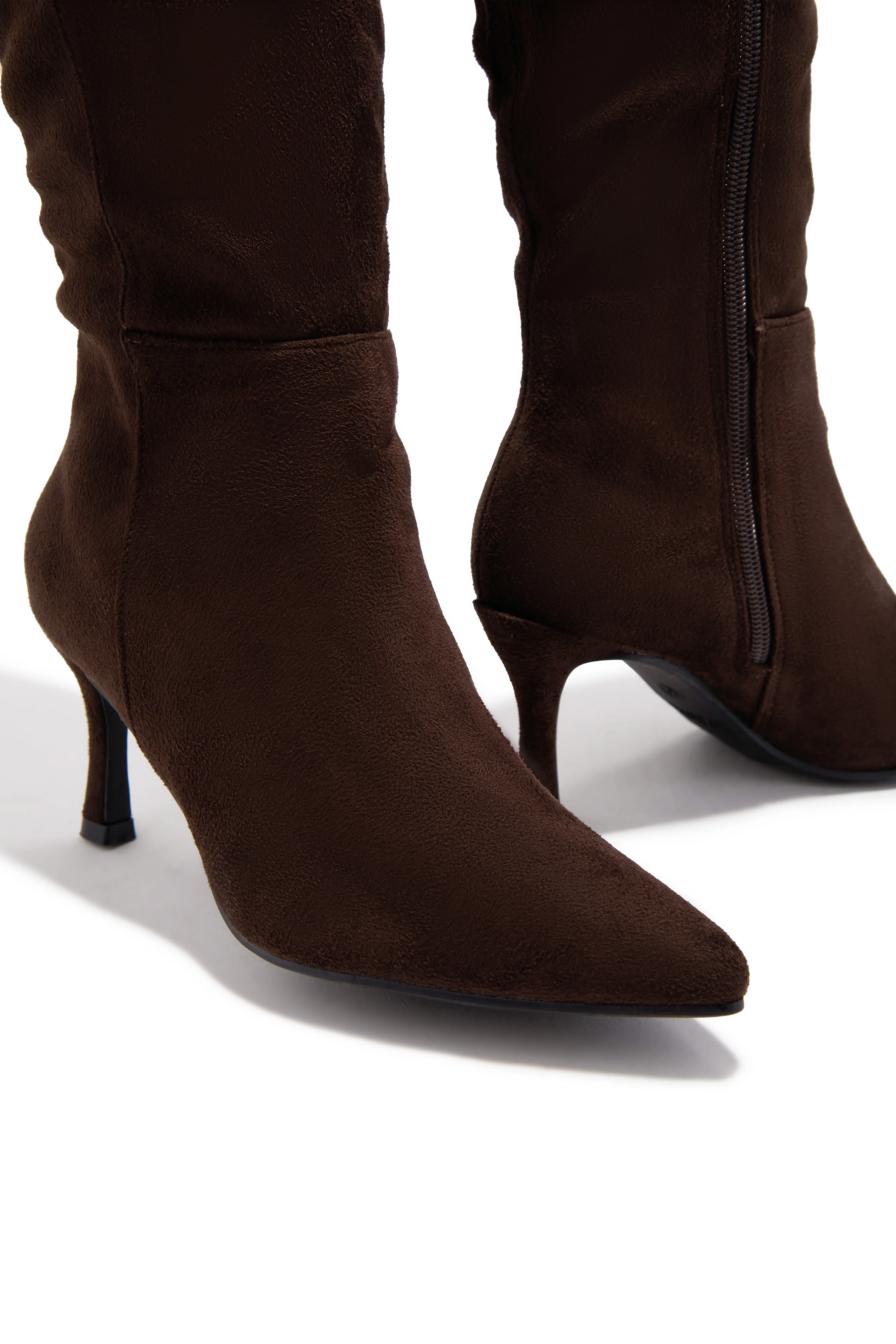 Zama Knee High Heel Boots - Brown Suede - Image 3