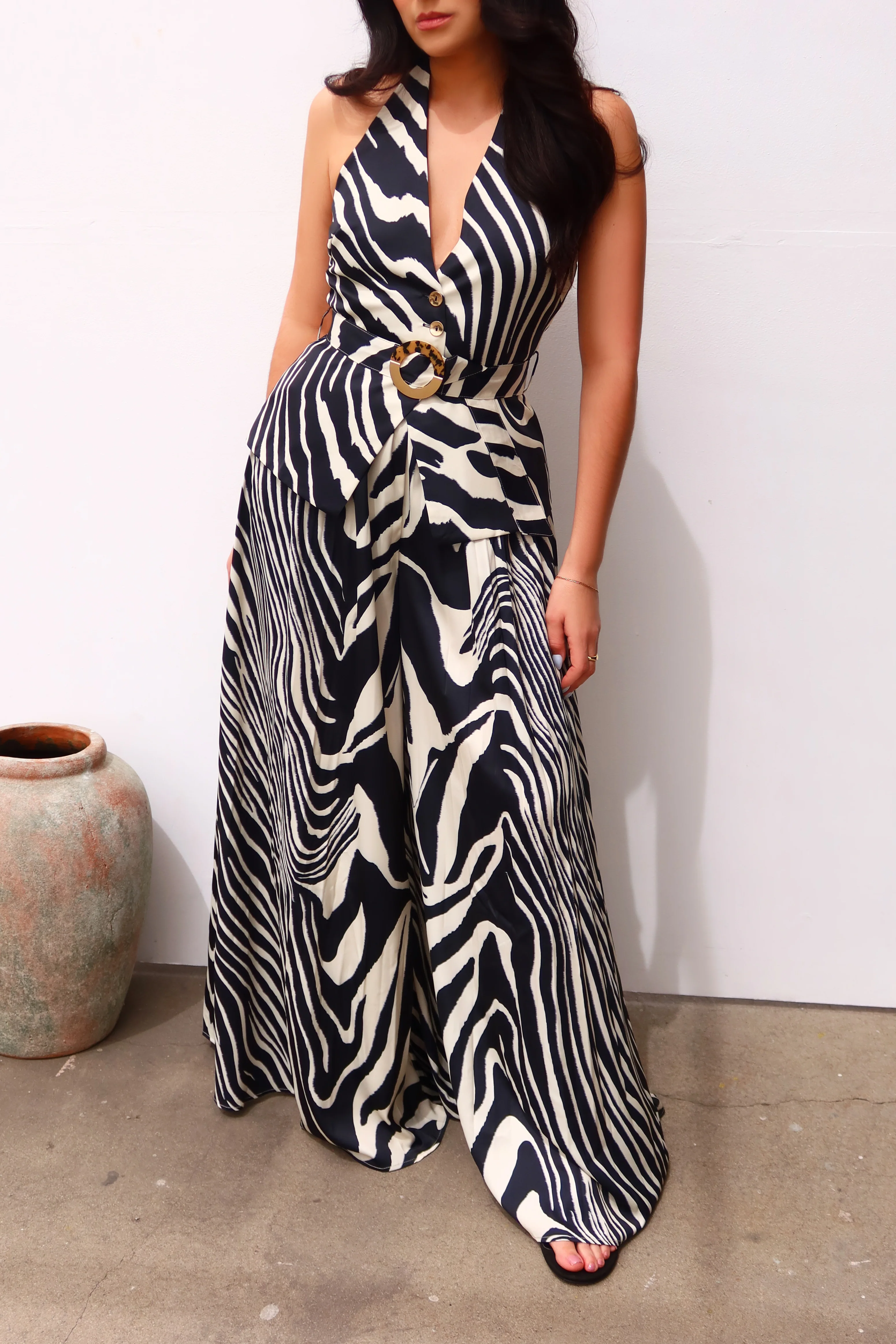 Zandaya Button Up Halter Top - Zebra - Image 4