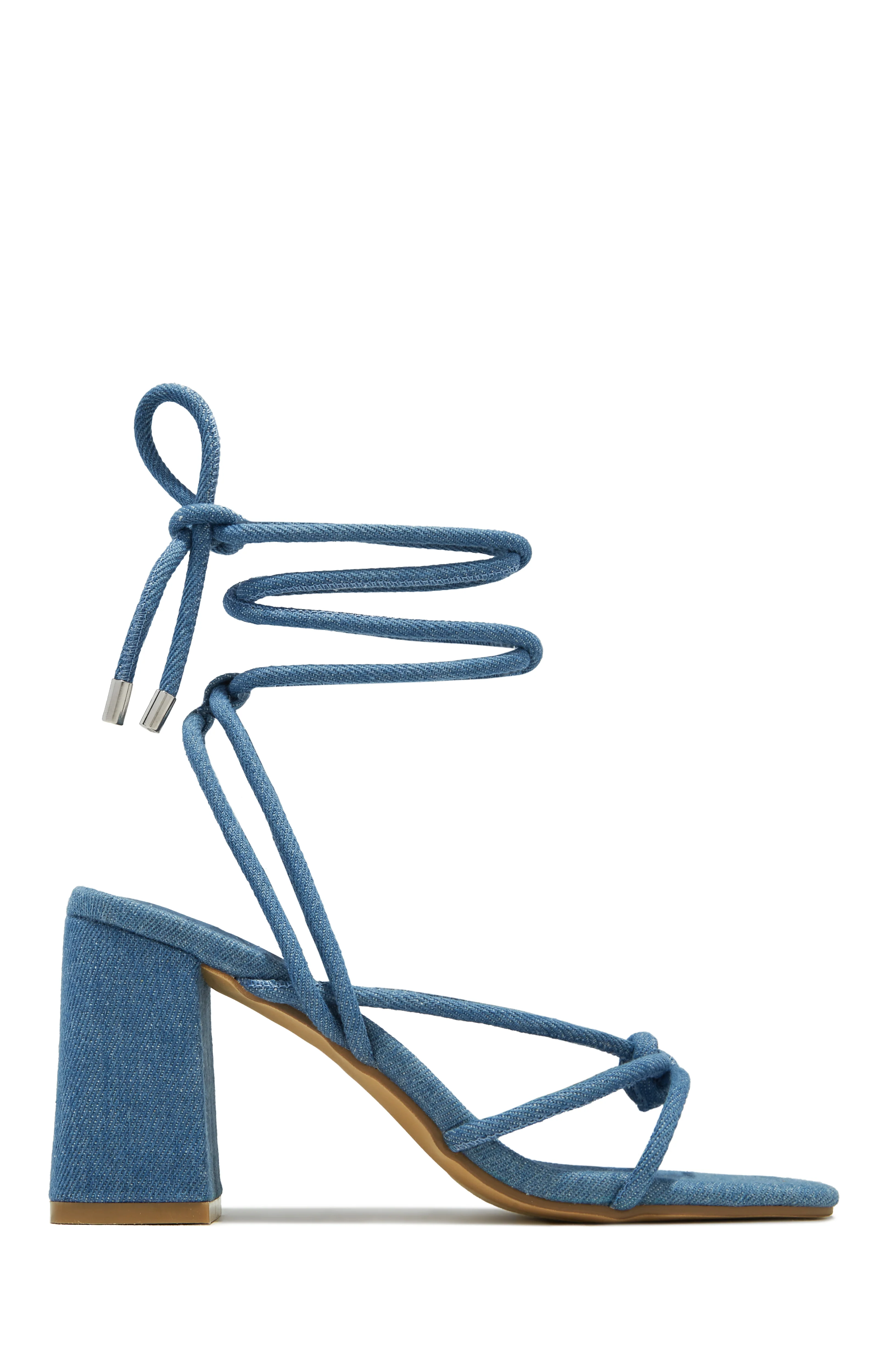 Zavey Lace Up Block Heels - Denim - Image 5